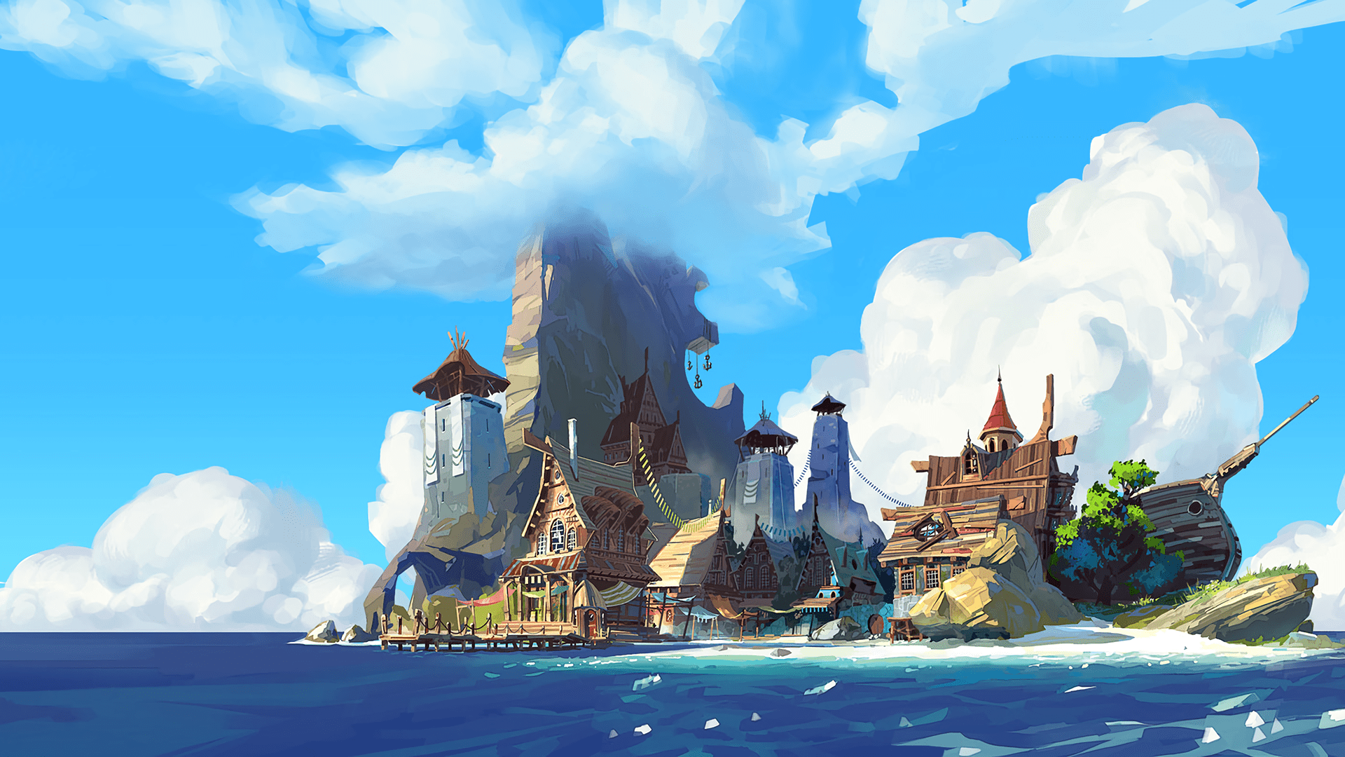 1920x1080 #island, #water, #digital art, wallpaper. Mocah.org HD Desktop Wallpaper