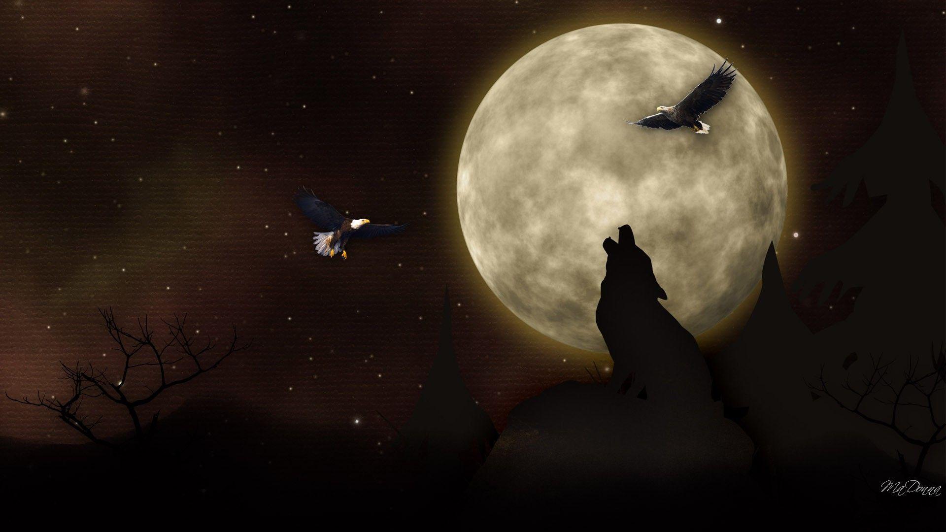 1920x1080 Dogs Moon Song Night Brown Howling Dark Eagles Full American Totem