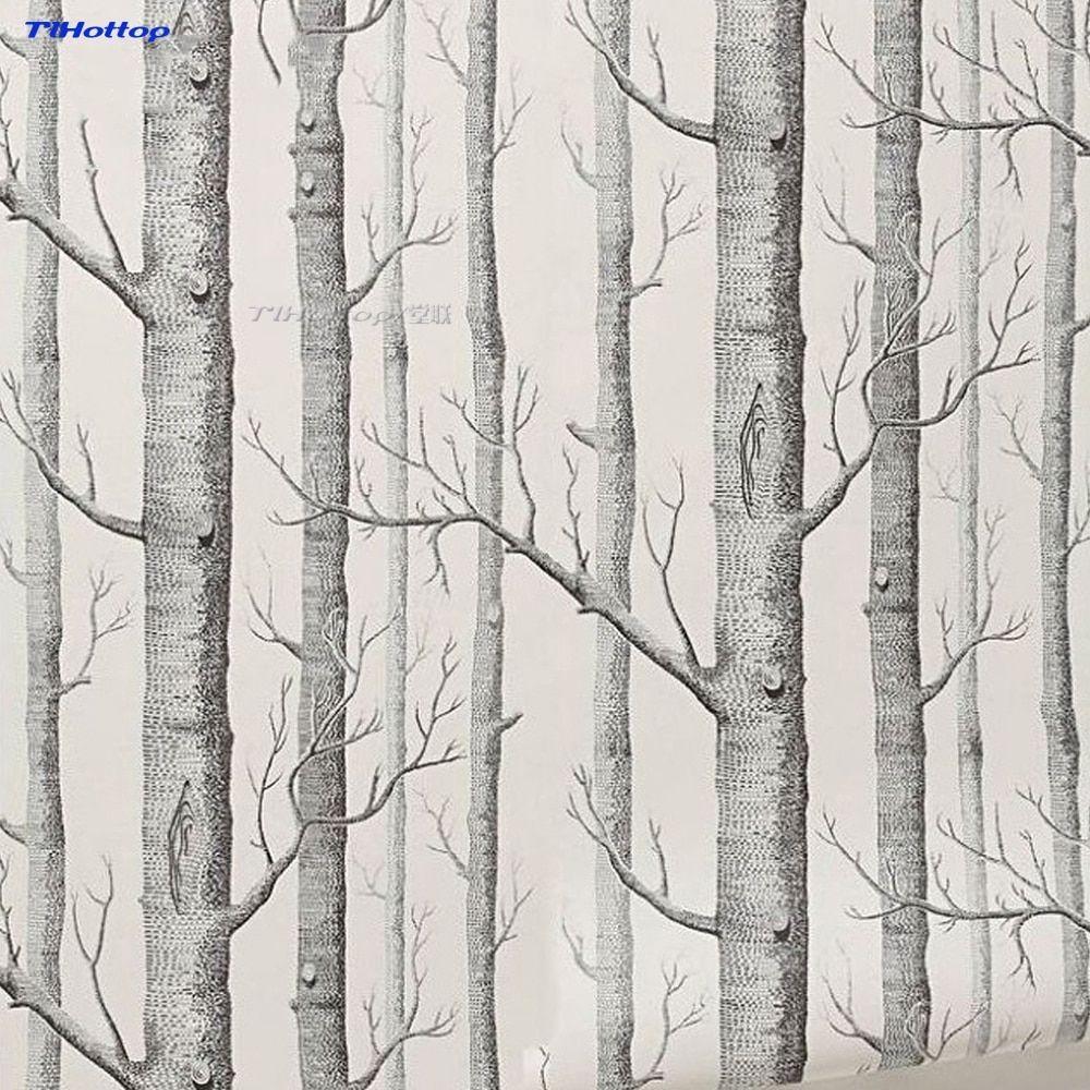 1000x1000 Black White Birch Tree Wallpaper for Bedroom Modern Living Room Wall Paper Roll. Wallpaper