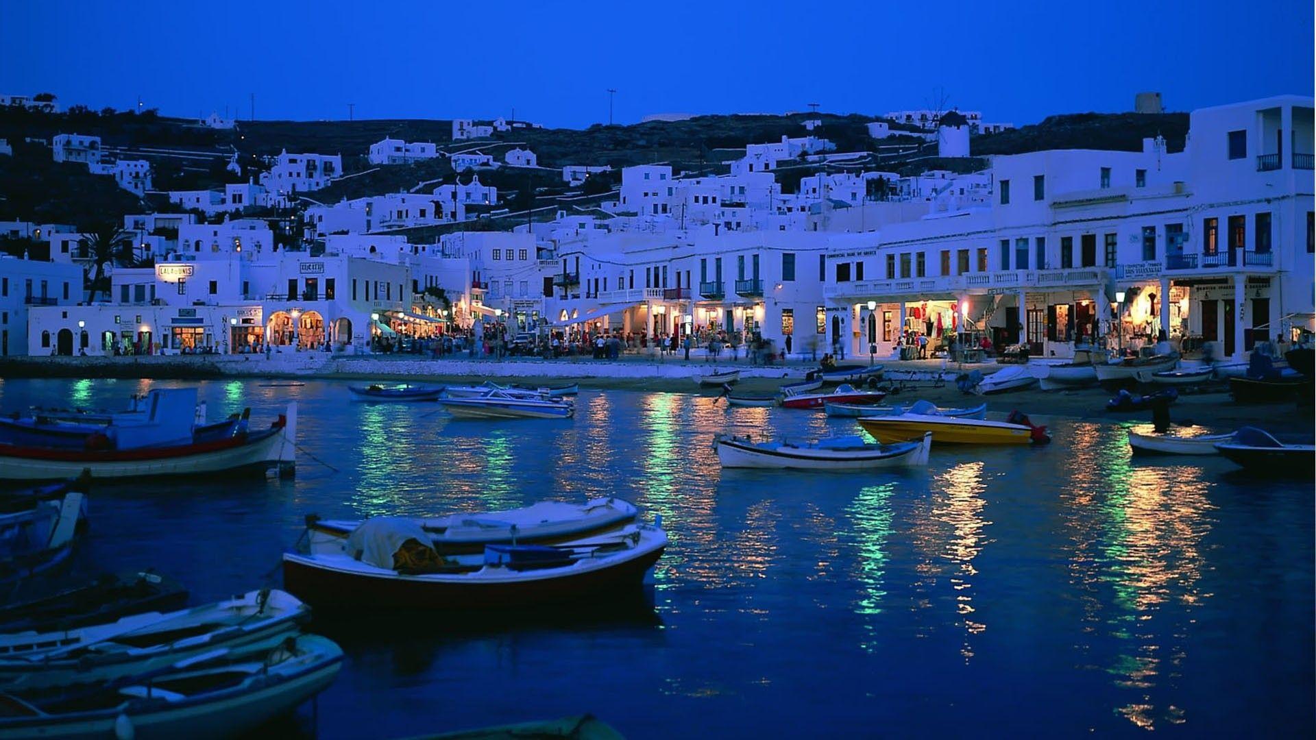 1920x1080 Water Night Lights Boats Villages Cities Man Made Wallpaperx1080