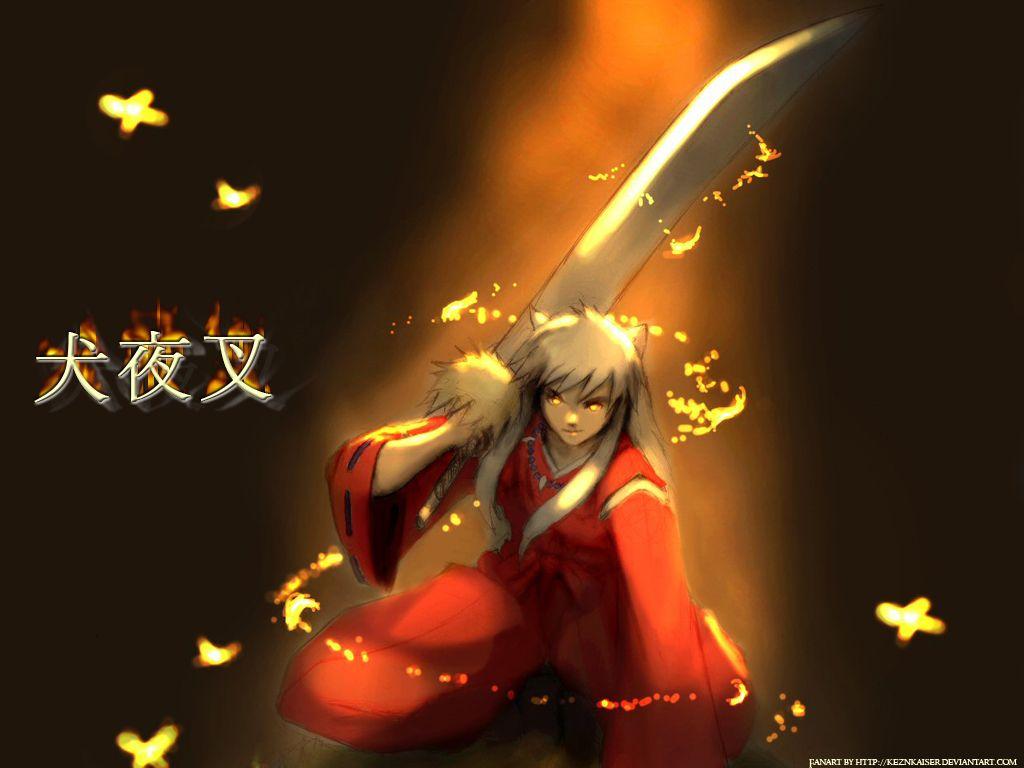 1024x768 animal ears inuyasha inuyasha (character) japanese clothes necklace sword weapon white hair yellow eyes. konachan.com.com Anime Wallpaper