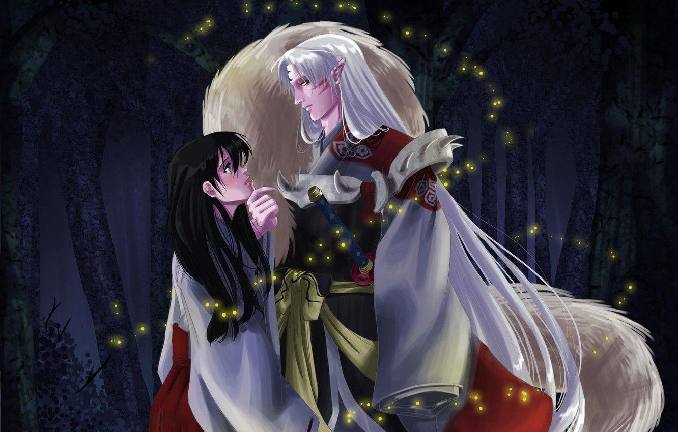1332x850 Wallpaper fireflies, Inuyasha, Kagome, InuYasha, Seshoumaru image for desktop, section сёнэн