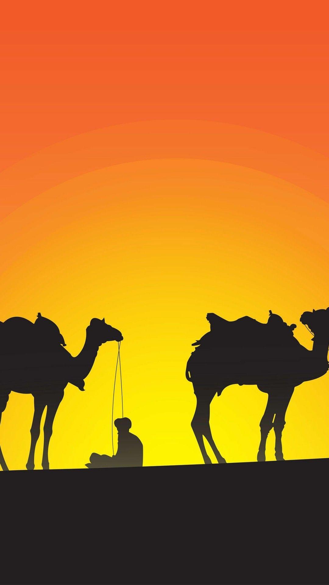 1080x1920 Download 1080x1920 Desert, Camel, People, Sunlight, Silhouette Wallpaper for iPhone iPhone 7 Plus, iPhone 6+, Sony Xperia Z, HTC One