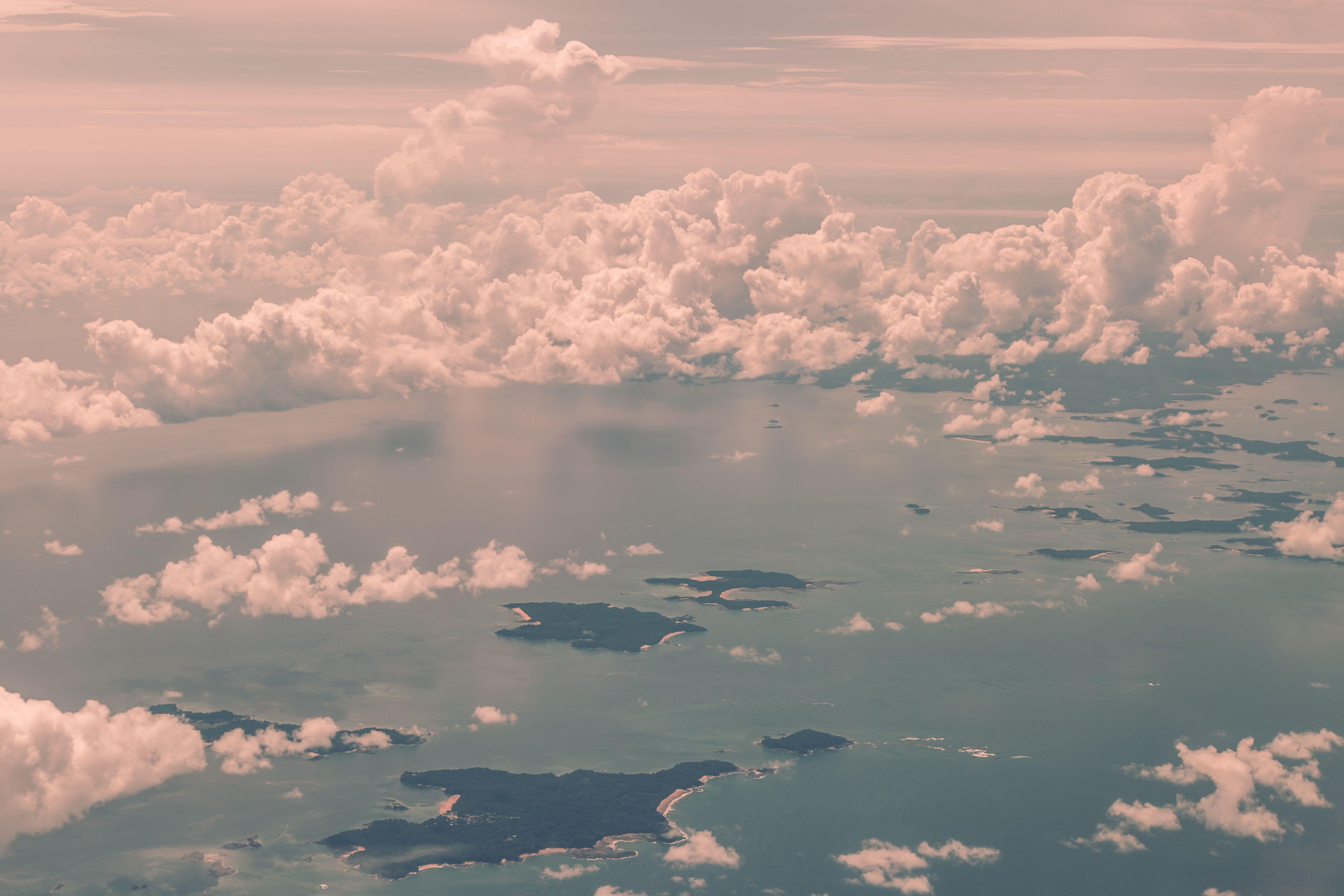 5126x3417 5126x3417 # nước, # fluffy, #islands, #sea, #sky, #island, # mơ mộng, # đám mây, #land, #aerial, #PNG image, #ocean, #pink HD Desktop Wallpaper