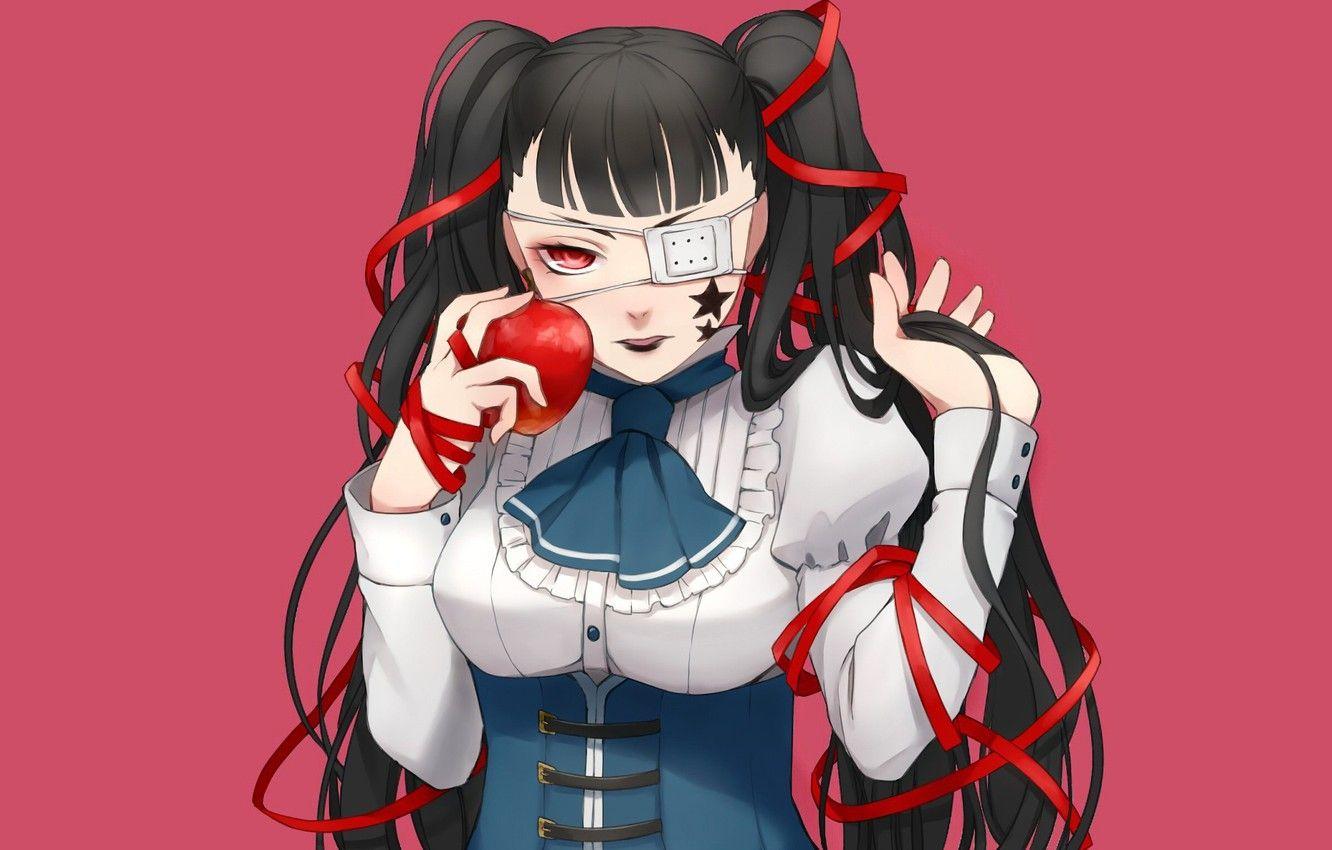 1332x850 Wallpaper apple, girl, star, anime, red eyes, tatoo, brunette, asian, japanese, asiatic, bishojo, Anonymous Noise, Fukumenkei Noise image for desktop, section прочее