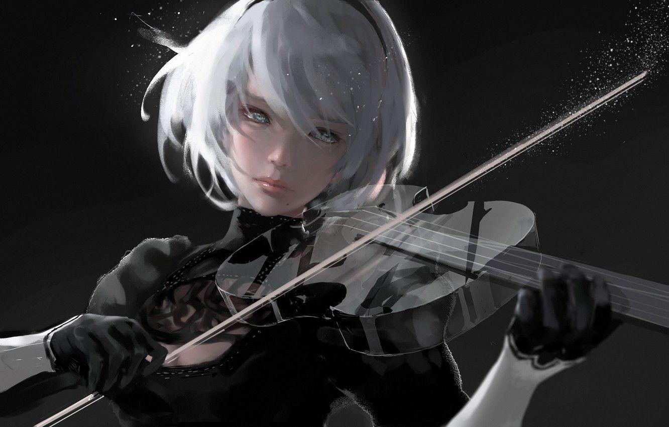 1332x850 Wallpaper girl, violin, Silence, nier, Wlop, NieR: Automata, nier automata image for desktop, section игры