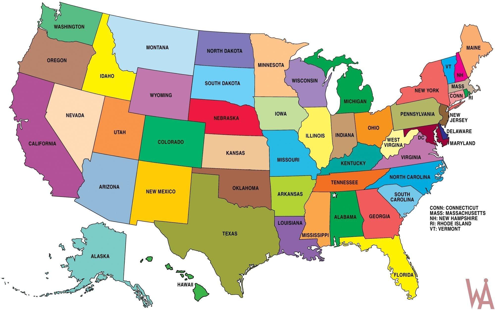2000x1253 Large State Map of the USA