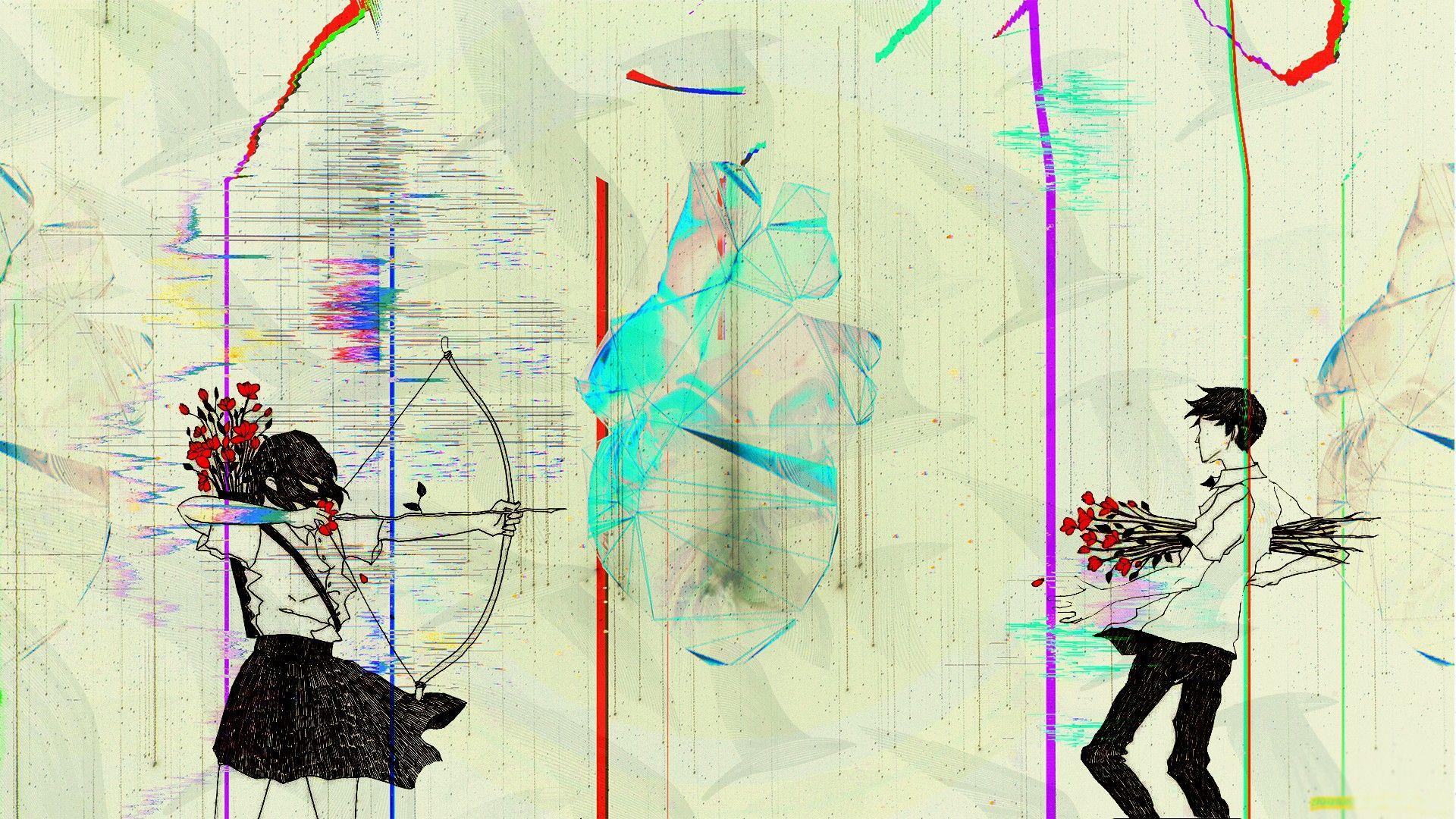 1920x1080 heart, Couple, Love, Birds, Arrow, Capricorn, Glitch art, Rose, Eros, Archery Wallpaper HD / Desktop and Mobile Background
