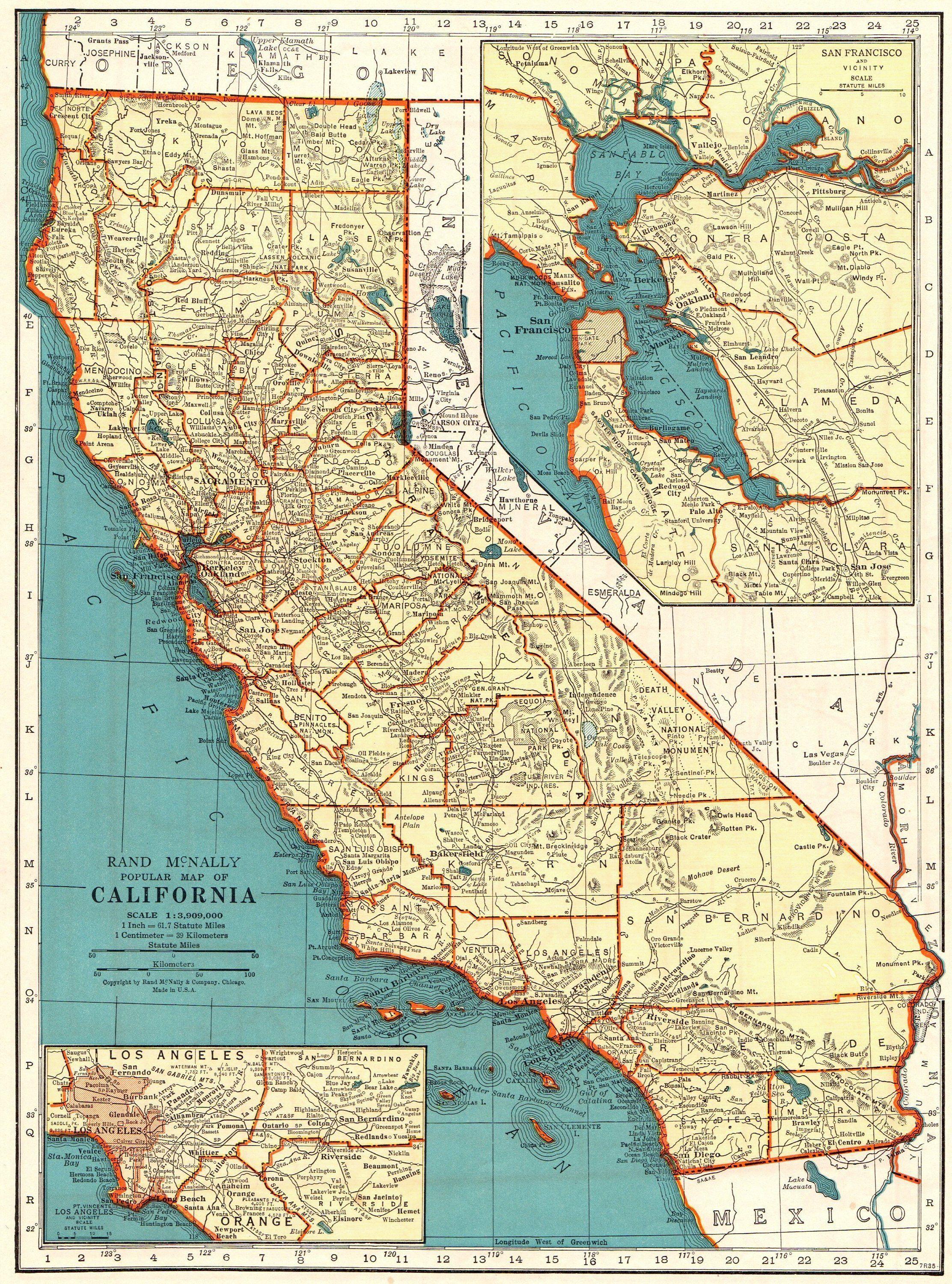 2224x3000 Vintage CALIFORNIA Map 1939 Antique State Map of California Gallery Wall Art Gift for Traveler Birthday. California map, California wall art, Antique maps vintage