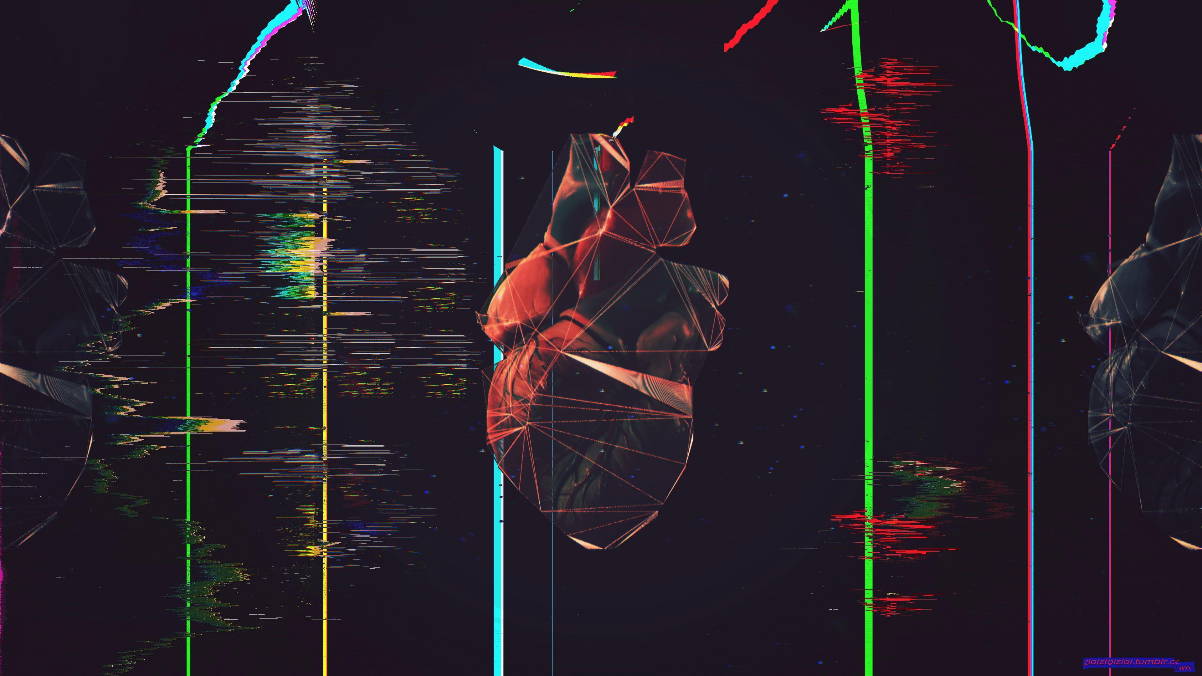 3840x2160 Abstract Wallpaper • Black and red human heart illustration wallpaper, glitch art, polygon art • Wallpaper For You The Best Wallpaper For Desktop & Mobile