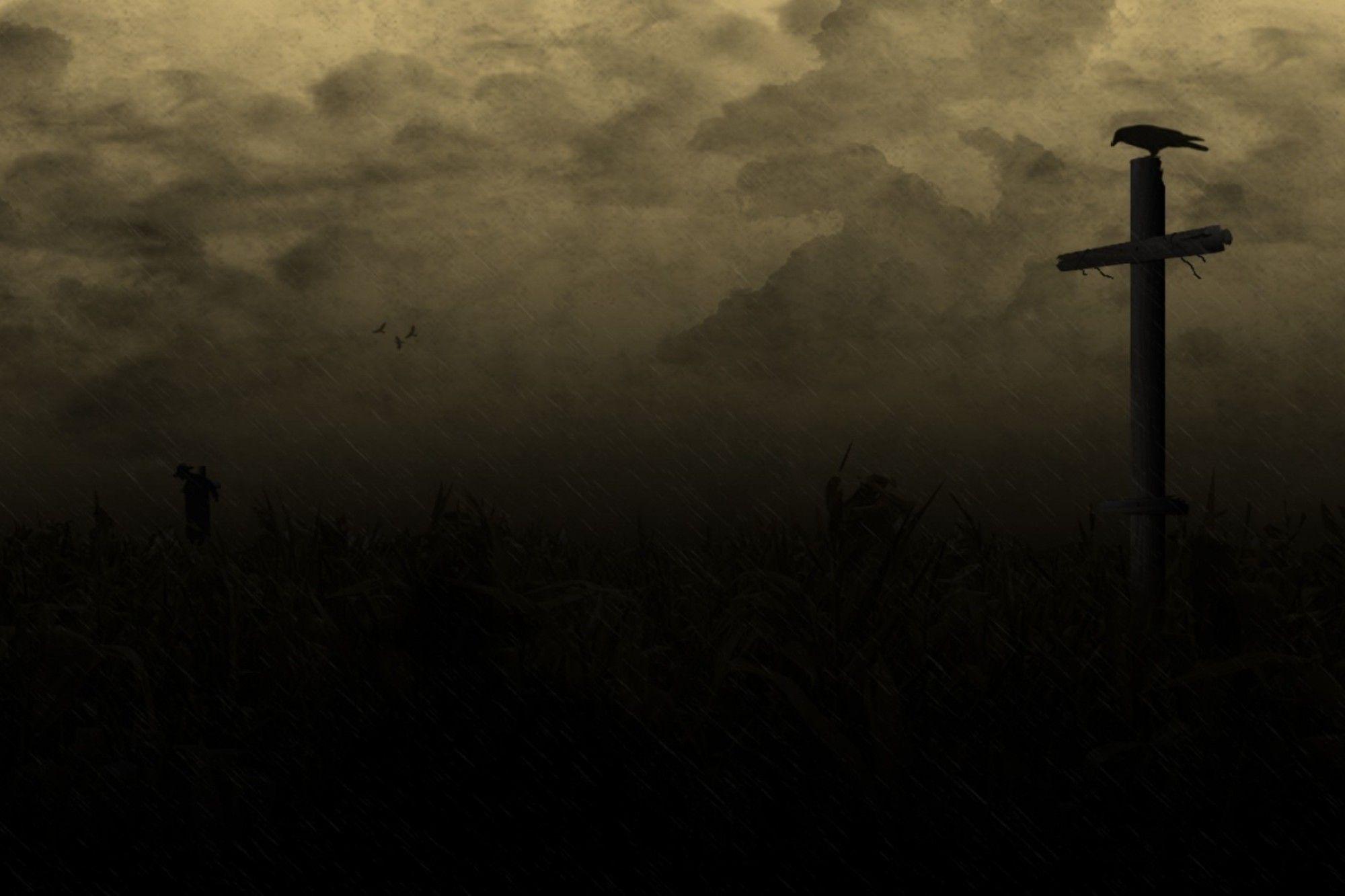 2000x1333 Raven country field creepy cross dark wallpaper