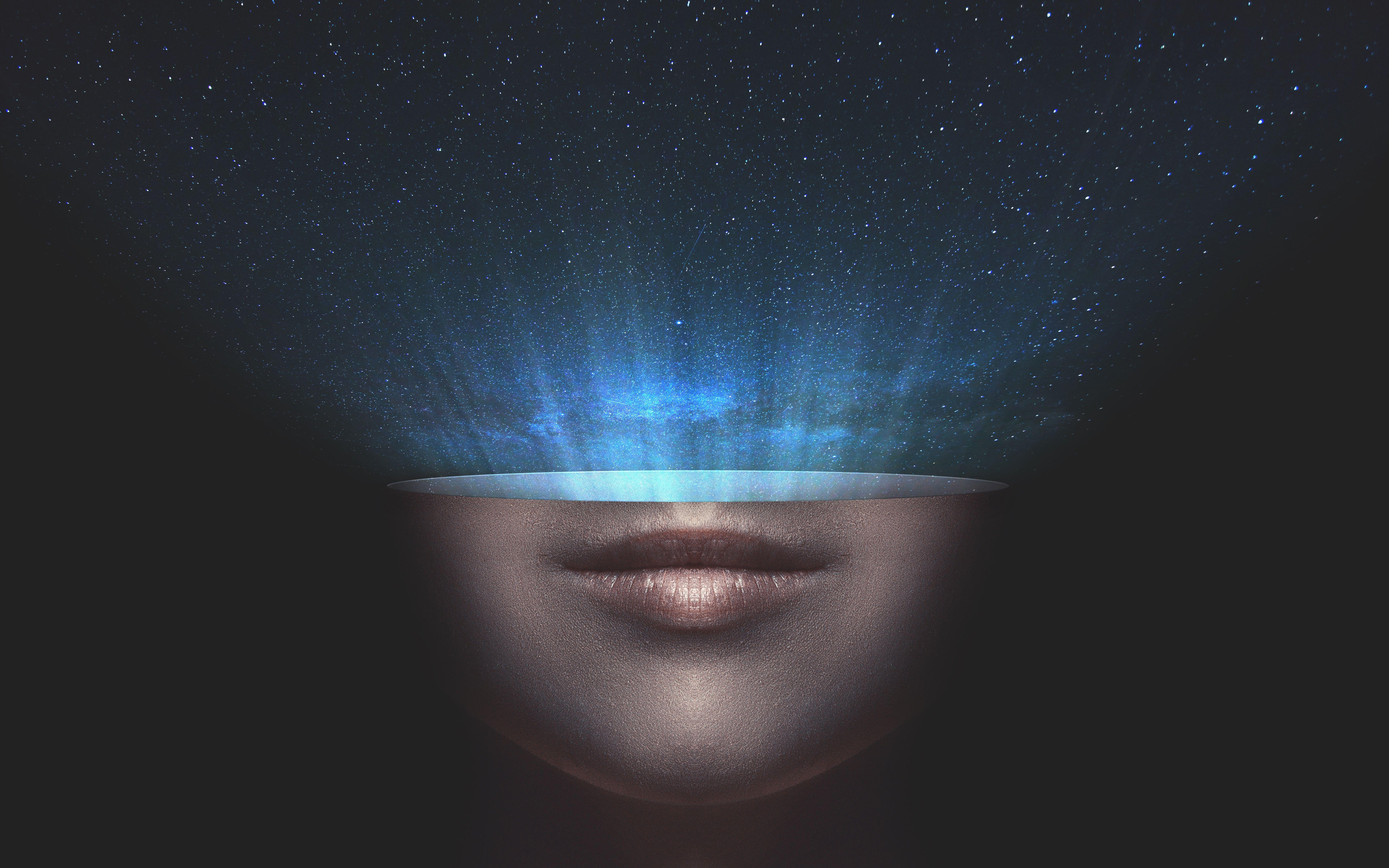 7680x4800 Wallpaper : face, black, stars, blue, universe, light, color, eye