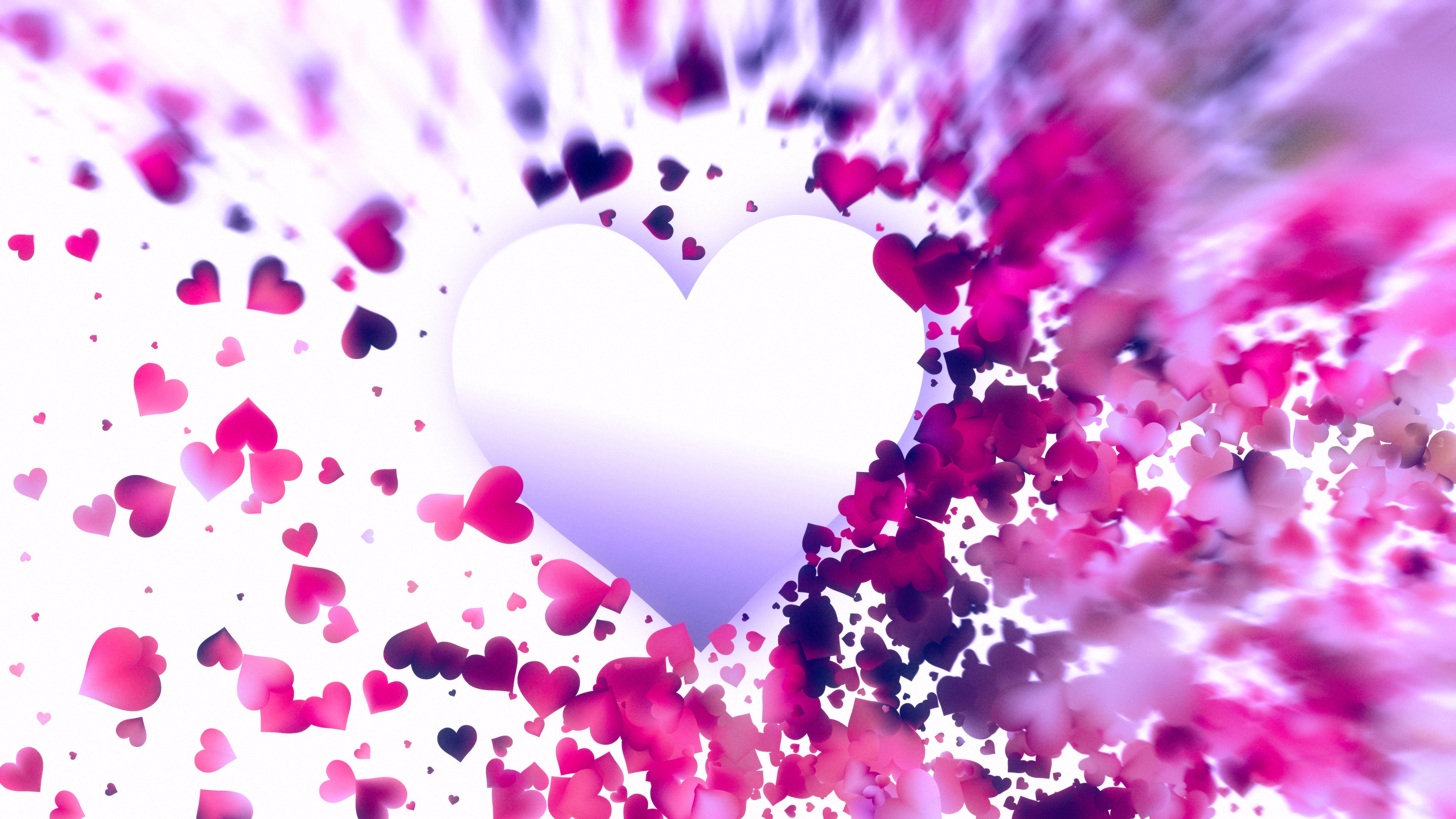8000x4500 Blurred Pink Purple And White Heart Wallpaper Background Heart Background Valentine HD Wallpaper