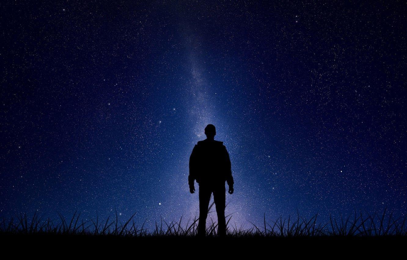 1332x850 Wallpaper summer, white, grass, black, blue, land, stars, man, milky way, silhouette, laneynest image for desktop, section космос