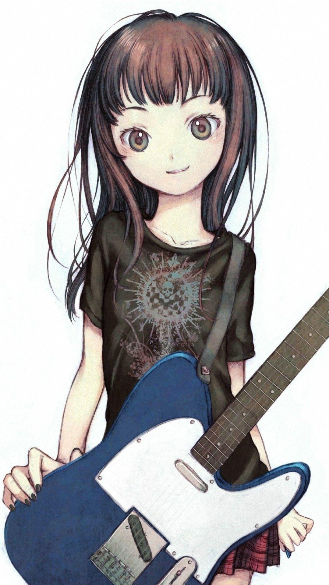 1080x1920 Cute Girl Guitar iPhone 6 Wallpaper HD Metal Anime Girl