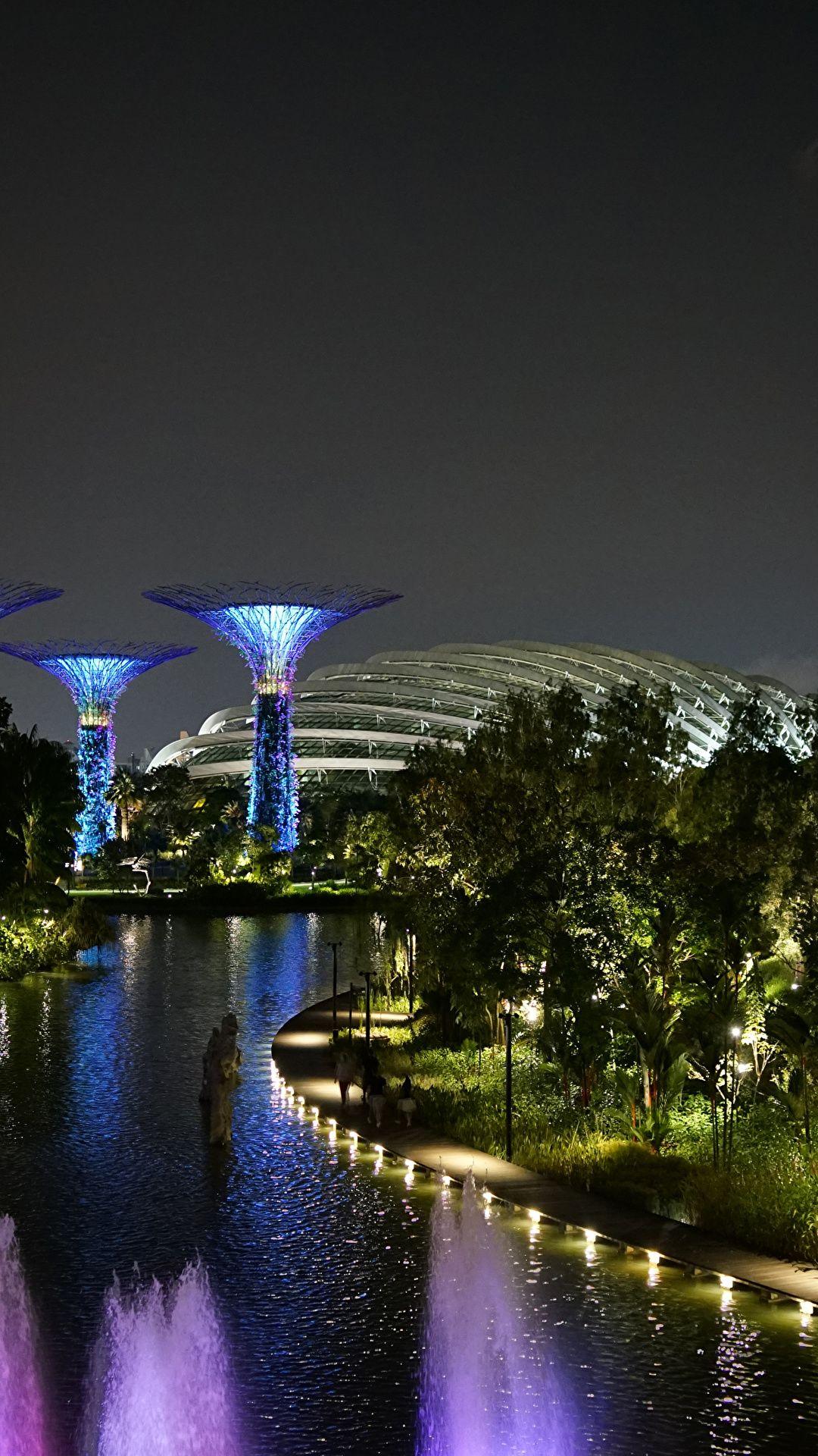 1080x1920 Photo Singapore Gardens by the Bay Nature night time Trees 1080x1920