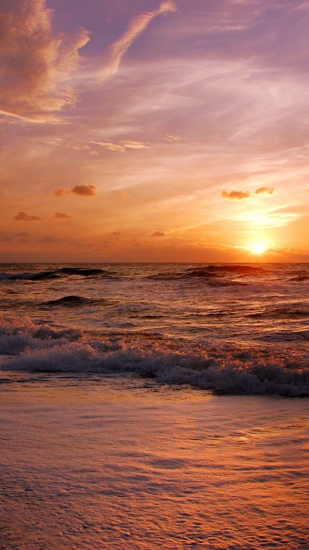 1080x1920 Sun, seashore, sea waves, sunset, 1080x1920 wallpaper. Pastel sunset, Beach wallpaper, Nature picture
