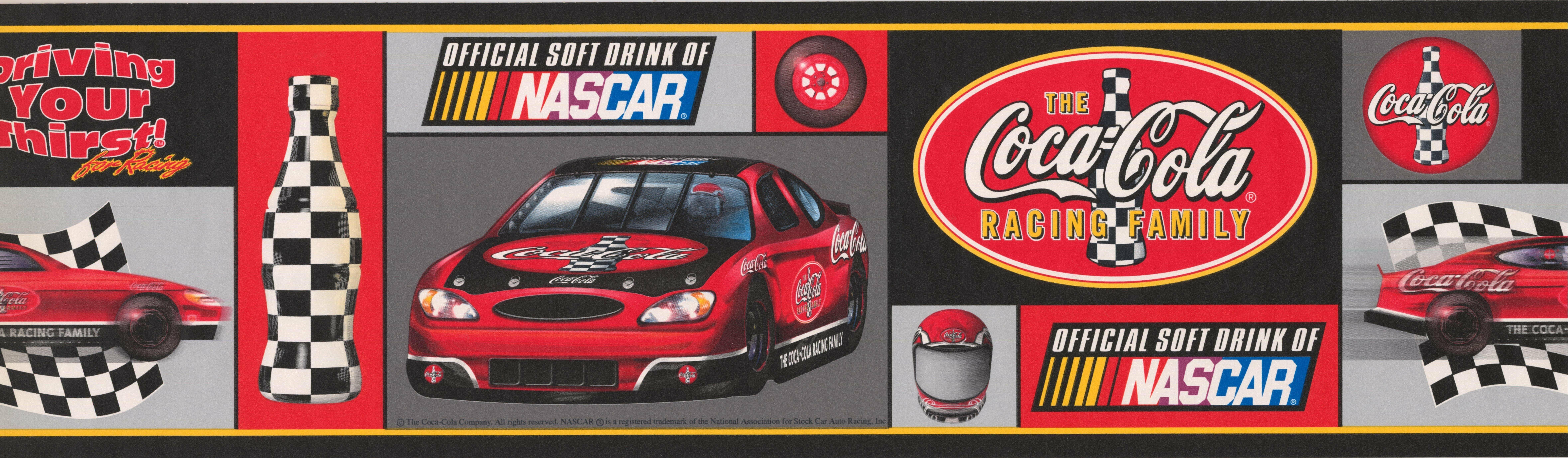 9432x2755 RetroArt Coca Cola Official Sponsor of NASCAR Racing Cars Sports Retro Design 15' L x 7'' W Wallpaper Border