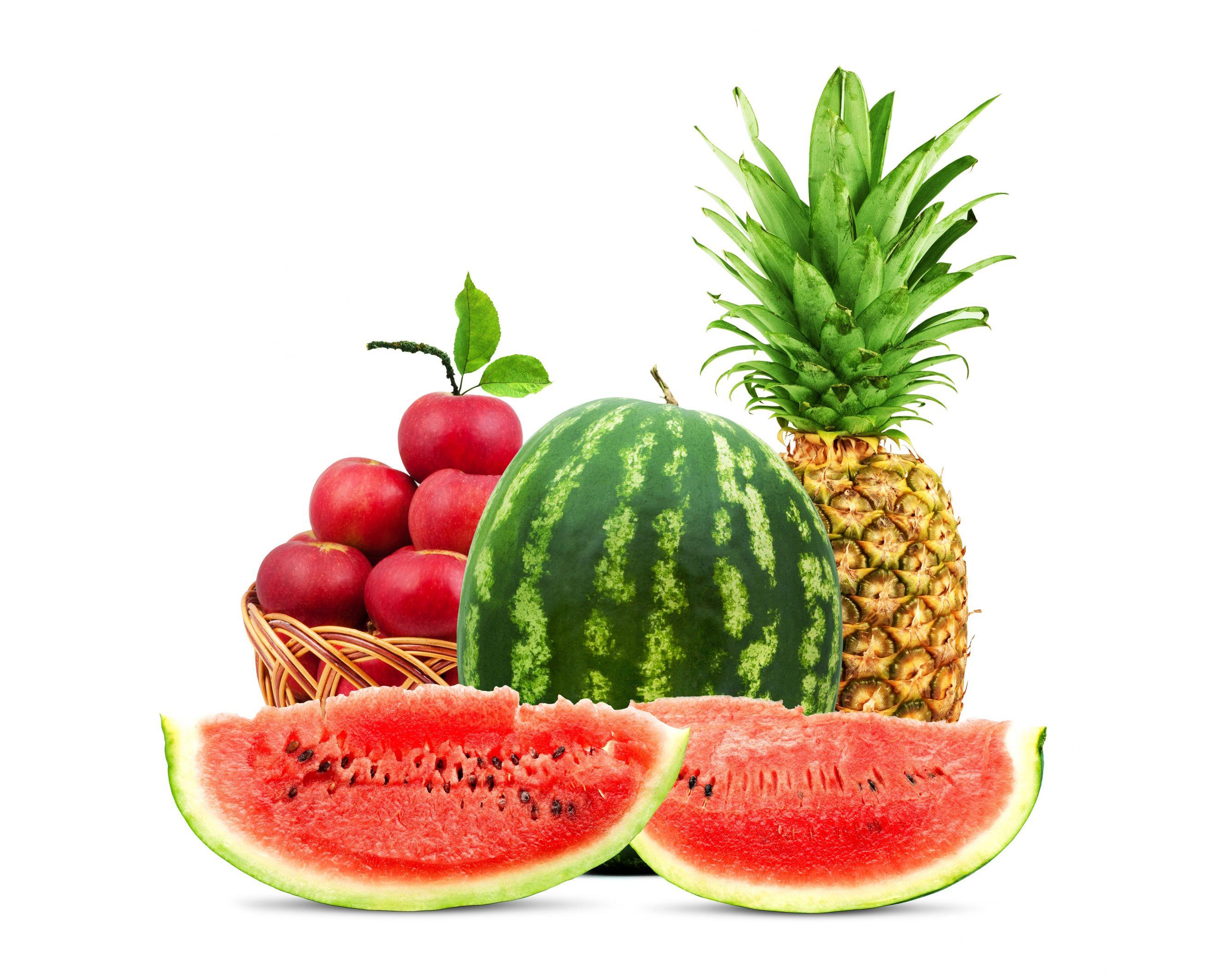 2630x2125 Image pieces Apples Pineapples Watermelons Food White 2630x2125