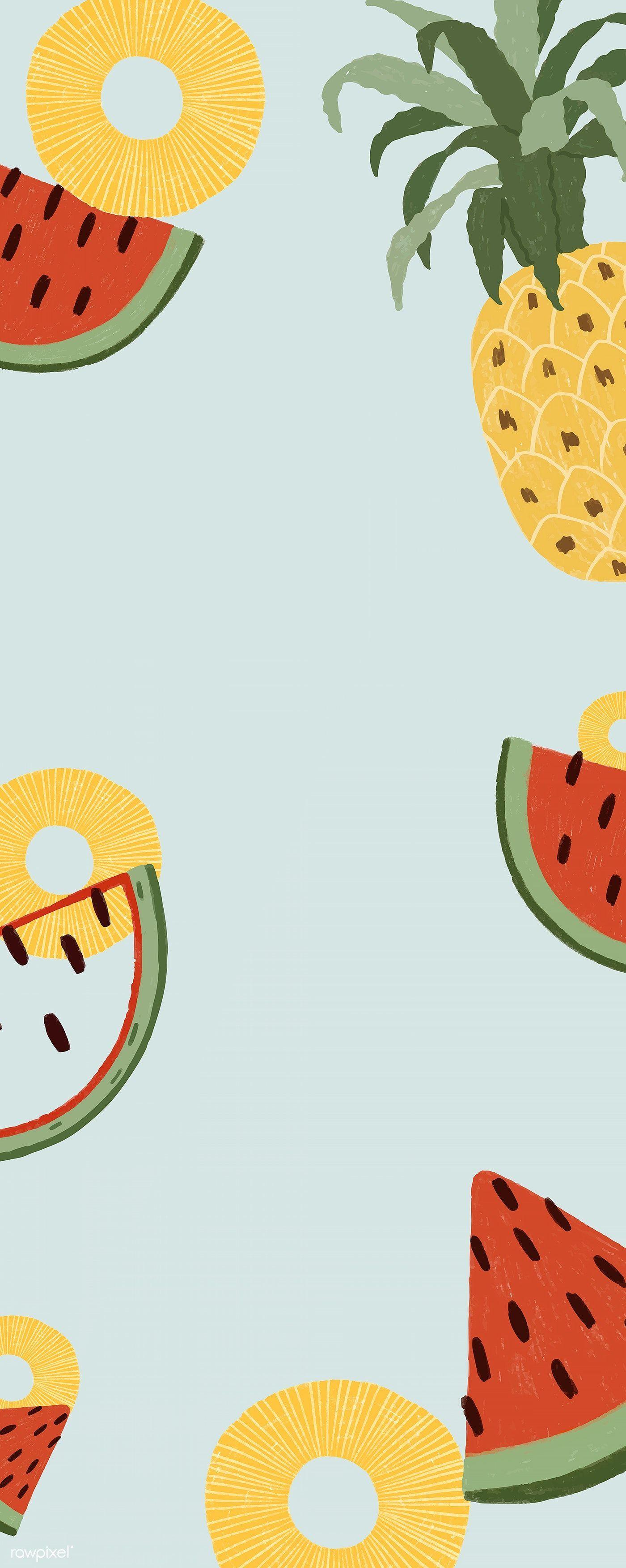 1400x3500 Download premium vector of Hand drawn watermelon and pineapple wallpaper. Pineapple wallpaper, Watermelon wallpaper, Cute pineapple wallpaper