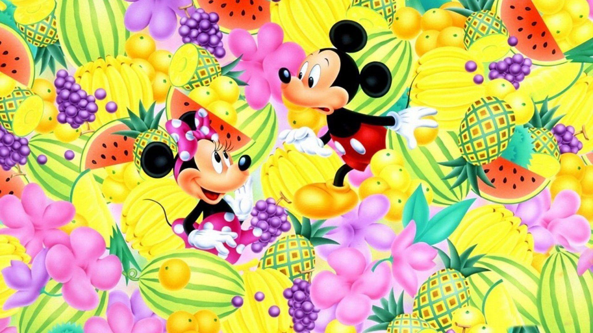 1920x1080 Mickey And Minnie Playing Hide And Seek Among Fruits Watermelon Pineapple Grapes Bananas Citrus And Flowers Wallpaper HD 1920x1200 :
