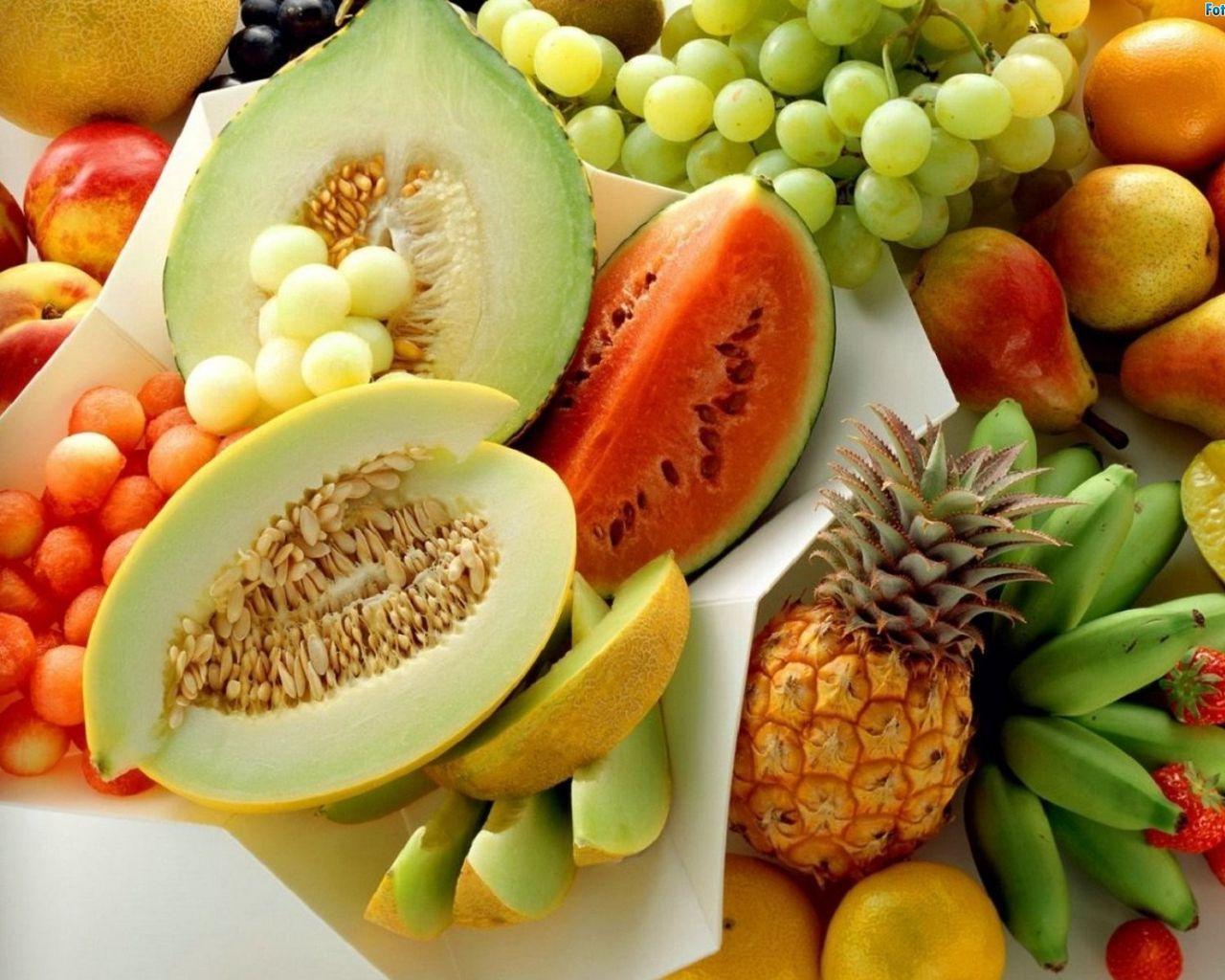 1280x1024 Download wallpaper 1280x1024 pineapple, melon, watermelon, grapes, apples standard 5:4 HD background