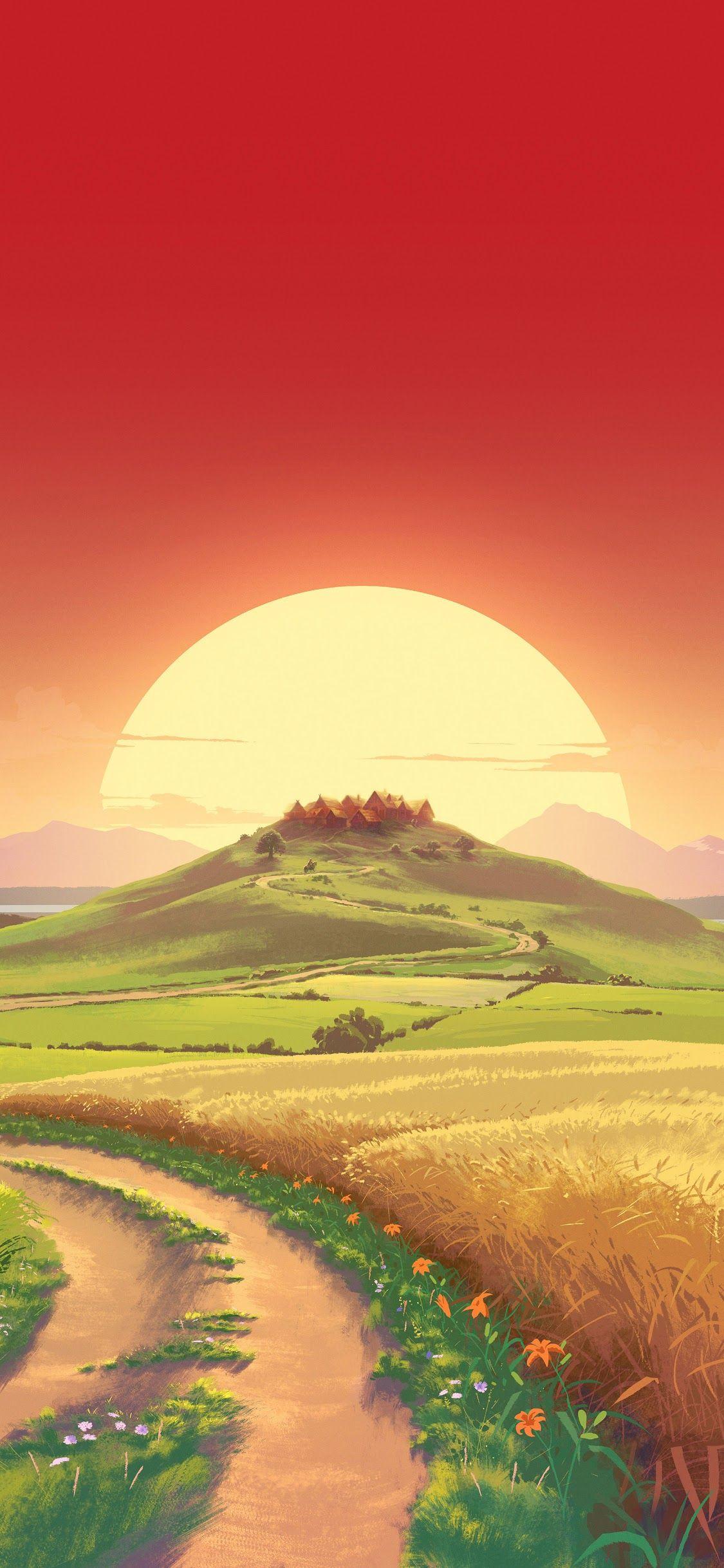 1125x2436 Sunrise Landscape Art Scenery Nature 8K Wallpaper