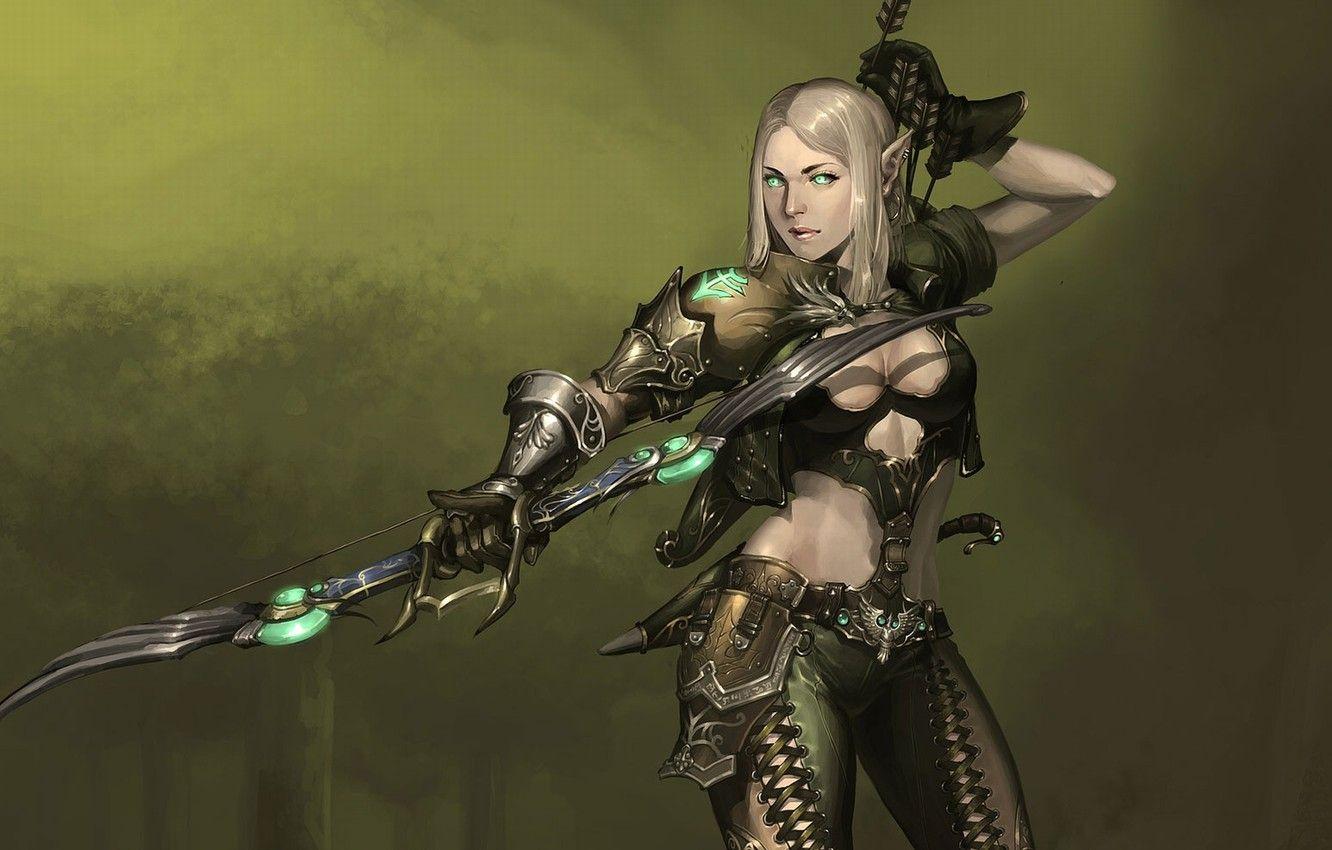 1332x850 Wallpaper girl, bow, art, elf, Fantasy, archer image for desktop, section фантастика