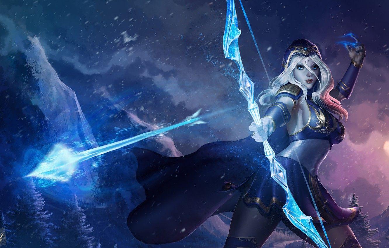 1332x850 Wallpaper girl, magic, bow, art, arrow, Archer, League of Legends, ashe, frost archer image for desktop, section игры