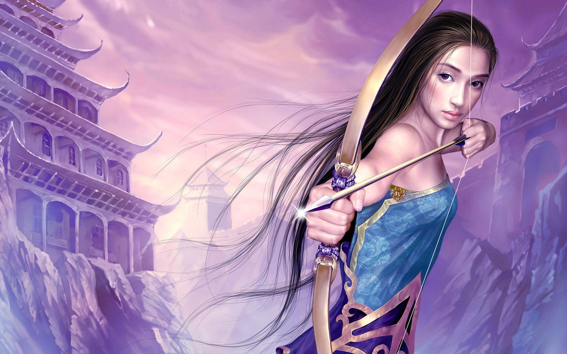 1920x1200 Fantasy Woman Archer Asian Wallpaper:1920x1200