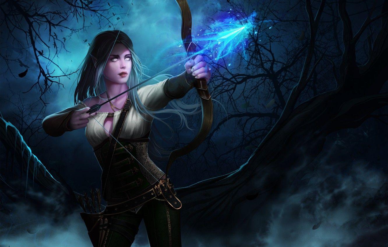 1332x850 Wallpaper forest, girl, night, elf, bow, arrow, World of Warcraft, Warcraft, wow, Archer image for desktop, section арт