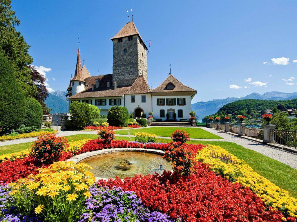 1024x768 Spiez Castle, Bern, Switzerland. Spiez, Castle garden, City wallpaper