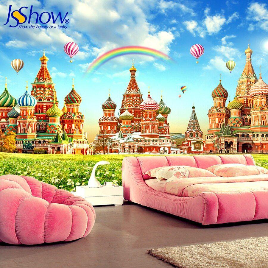 900x900 JSSHOW custom rainbow hot air balloon castle garden 3D wallpaper for kids room photo mural wallpaper wall papers home decor. Wallpaper