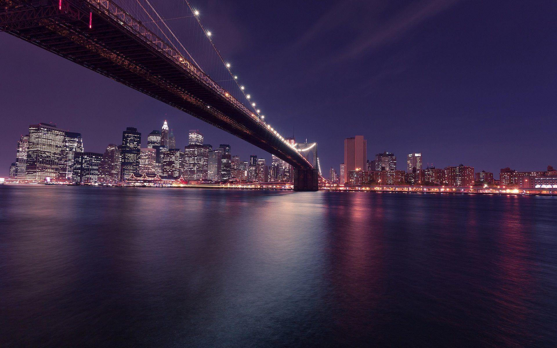 1920x1200 New York City Brooklyn Bridge Night Skyline Desktop Wallpaper Background Image