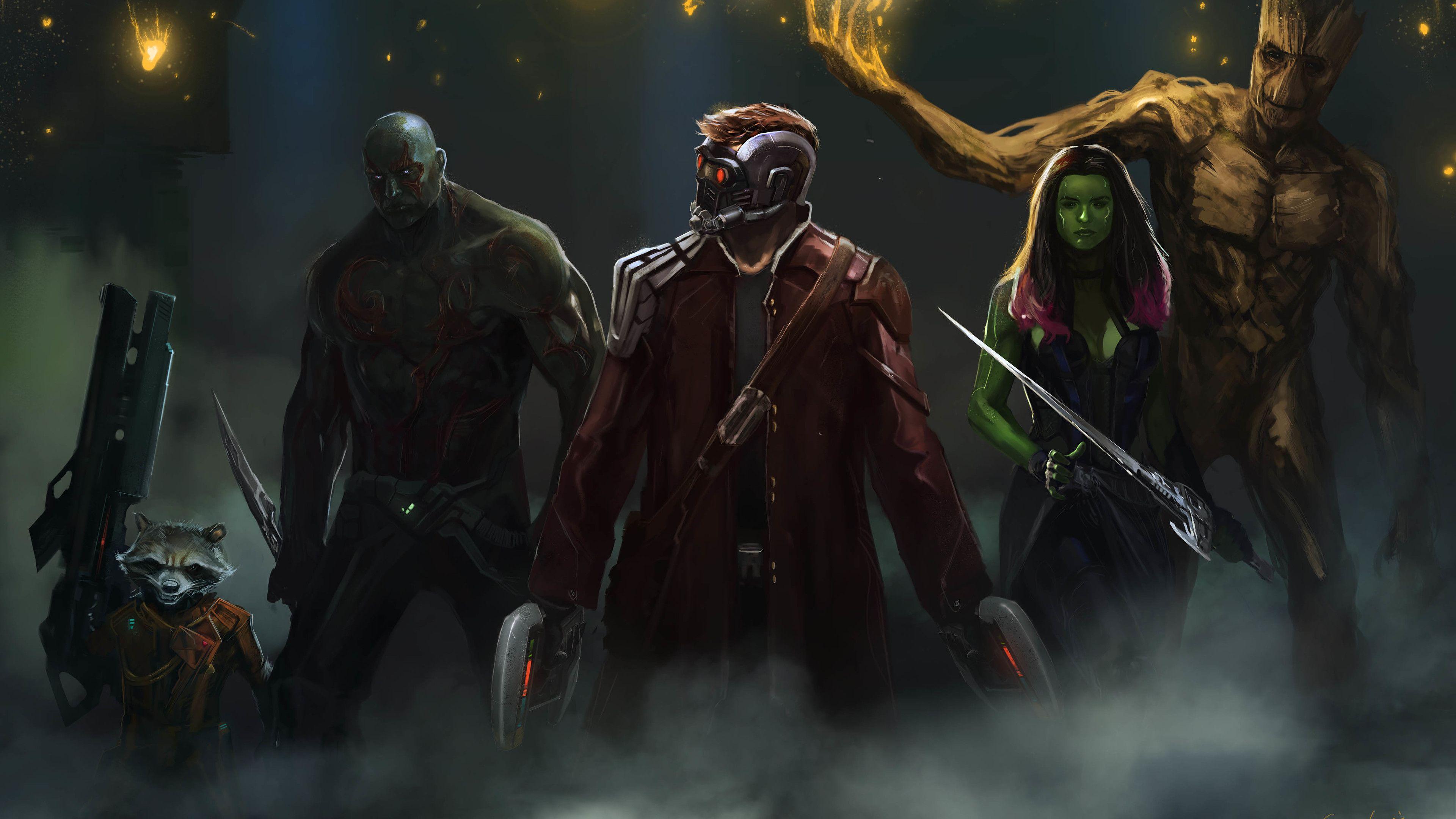 3840x2160 Wallpaper 4k Guardians Of The Galaxy Artwork 4k 4k Wallpaper, Artist Wallpaper, Artwork Wallpaper, Wallpaper, Drax The Destroyer Wallpaper, Gamora Wallpaper, Groot Wallpaper, Guardians Of The Galaxy Vol 2 Wallpaper, Guardians Of