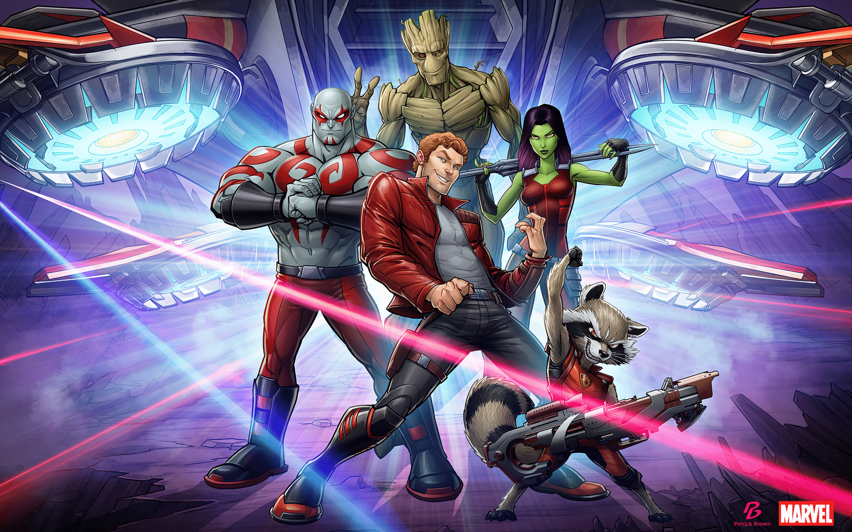 2880x1800 Download 2880x1800 Guardians Of The Galaxy, Rocket Raccoon, Gamora, Groot, Marvel, Comics Wallpaper for MacBook Pro 15 inch
