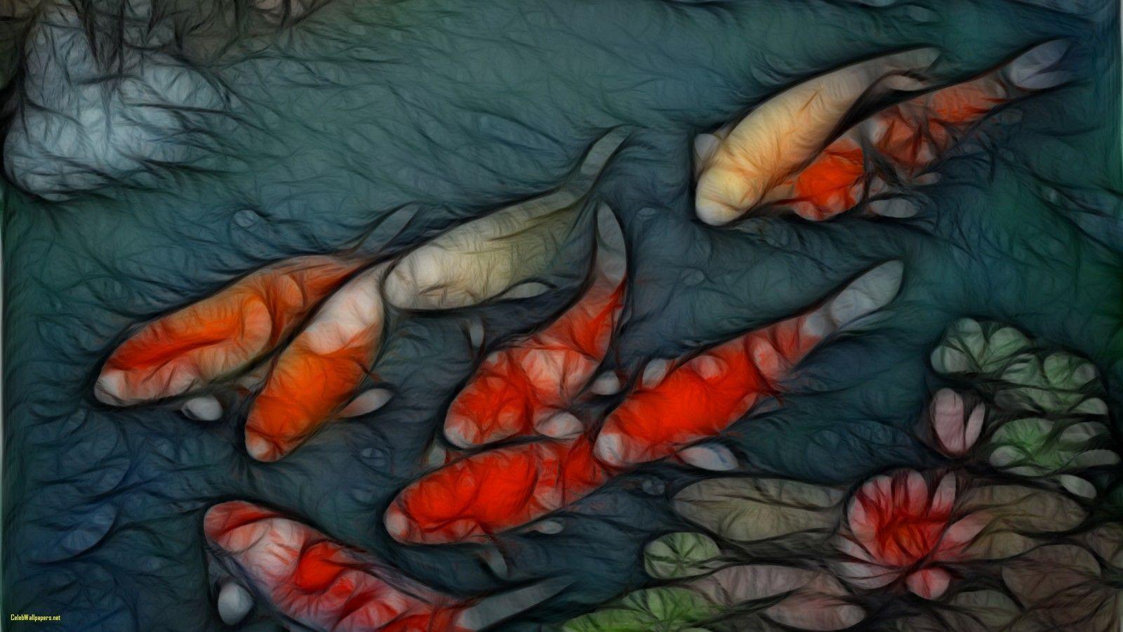 1600x900 Hình nền Koi đầy cảm hứng Nhật Bản Cá chép màu nước Hình ảnh của