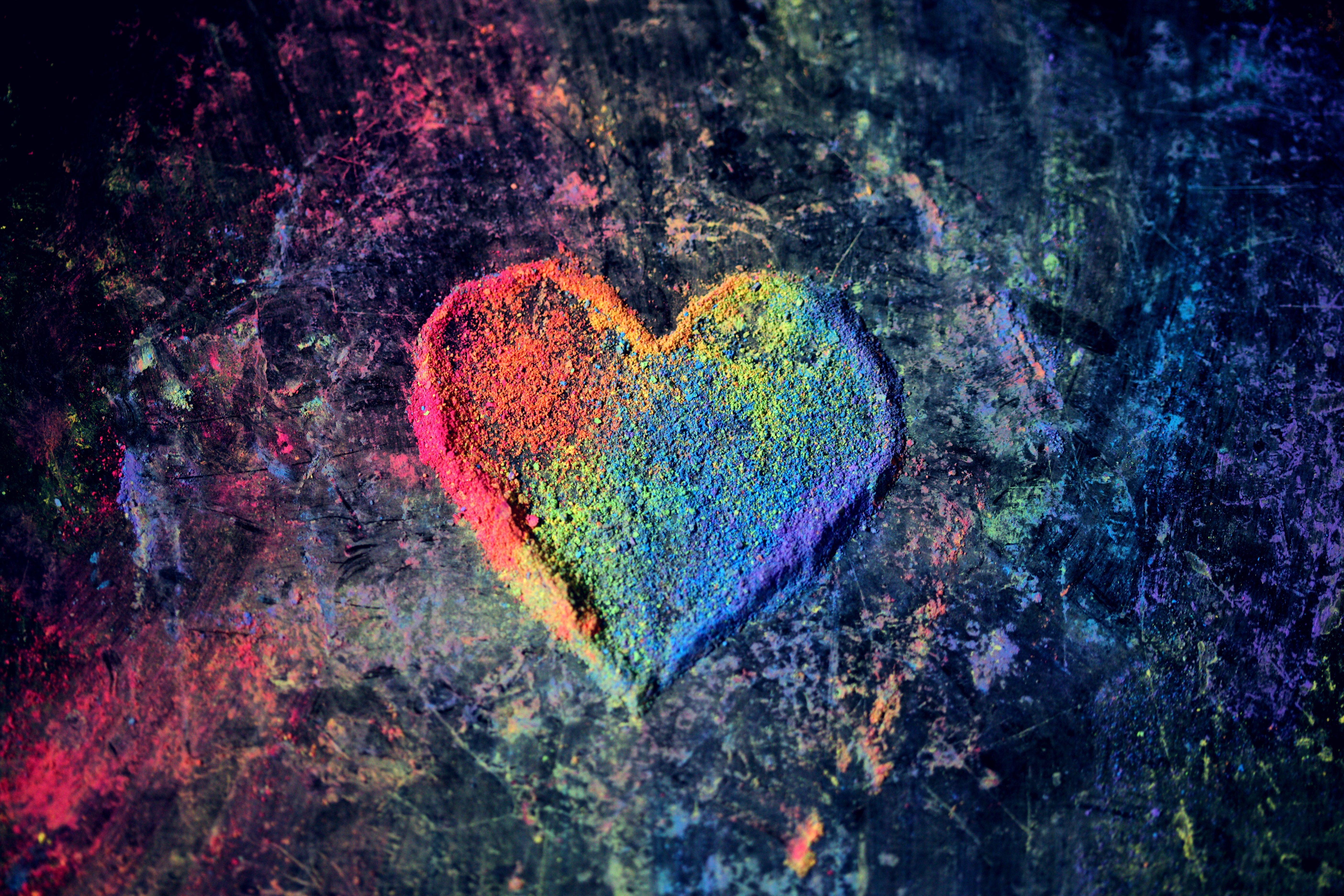 5616x3744 Love heart 4K Wallpaper, Rainbow colors, Colorful, Chalk dust, 5K, Photography