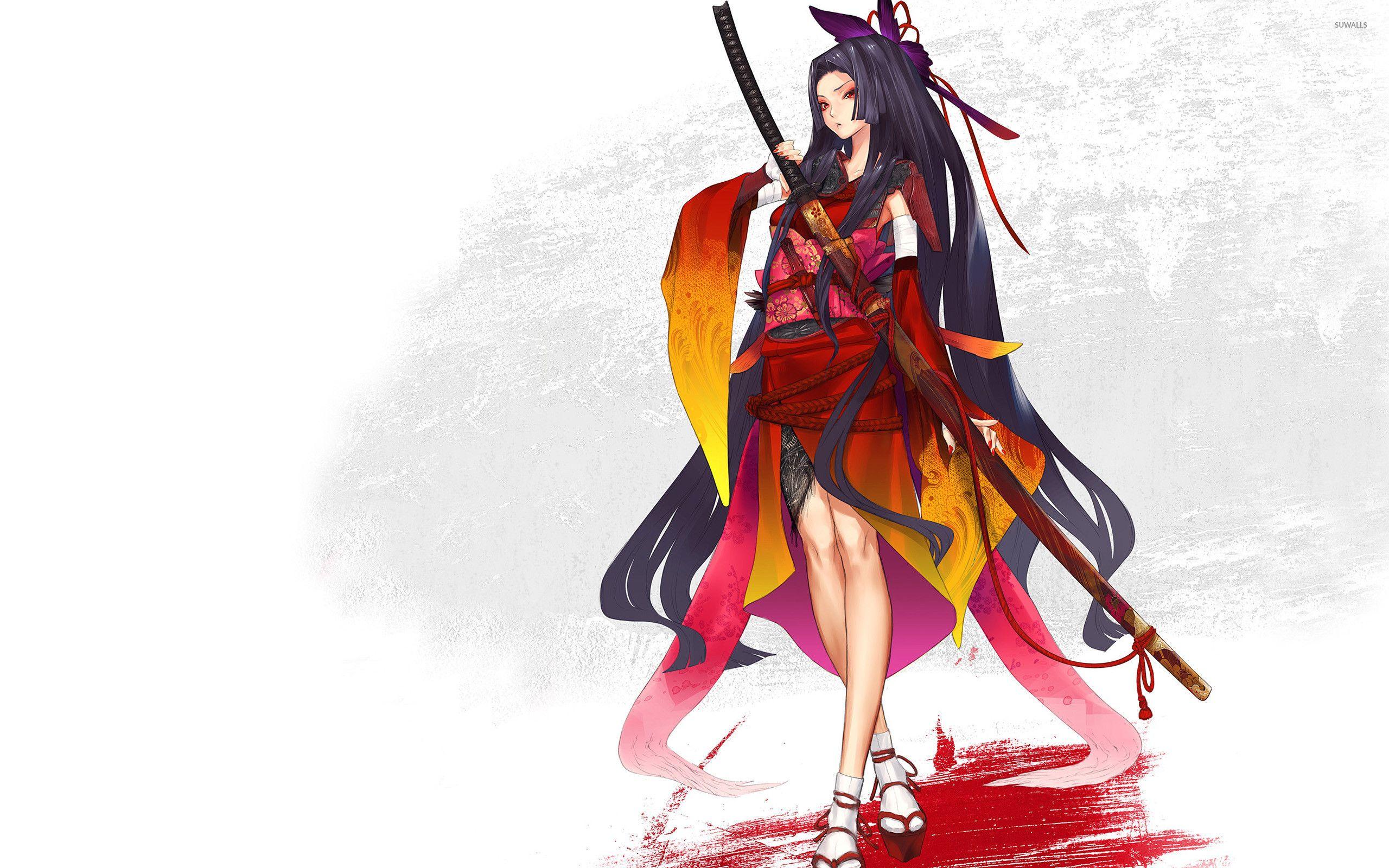 Heres My Sword Coloured female samurai anime character illustration  transparent background PNG clipart  HiClipart