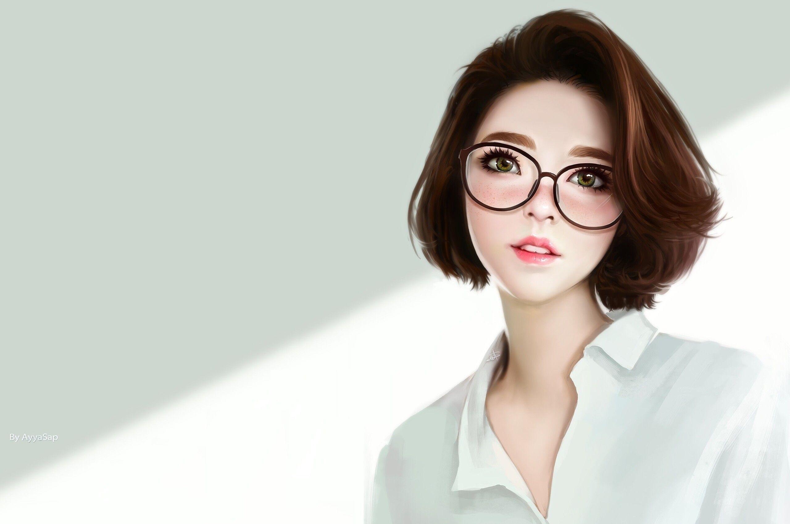 2560x1700 Cute Woman Women With Glasses Artwork Chromebook Pixel HD 4k Wallpaper, Image, Background, Photo and Picture
