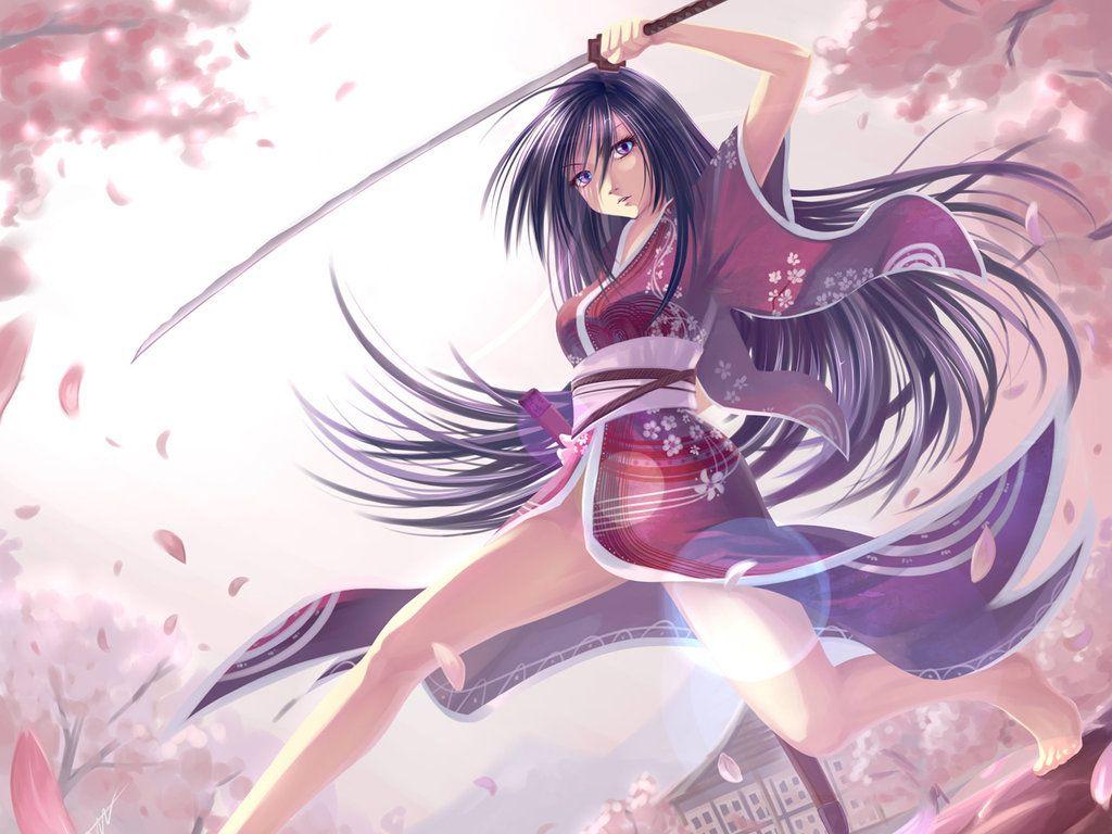 1024x768 OM Pitruk: Cute Samurai Anime Manga Wallpaper HD Quality female sword