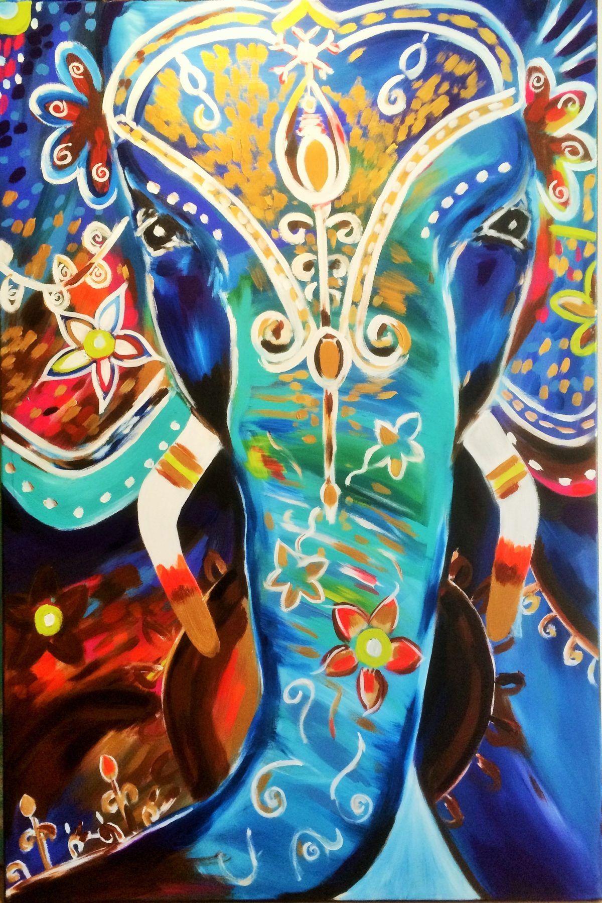 1200x1798 indian, elephant, bohemian painting, lotus, flowers