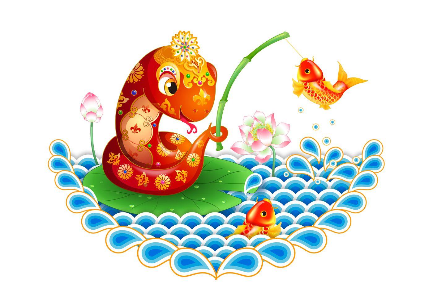 1400x933 Cartoon snake fishing carp 32199