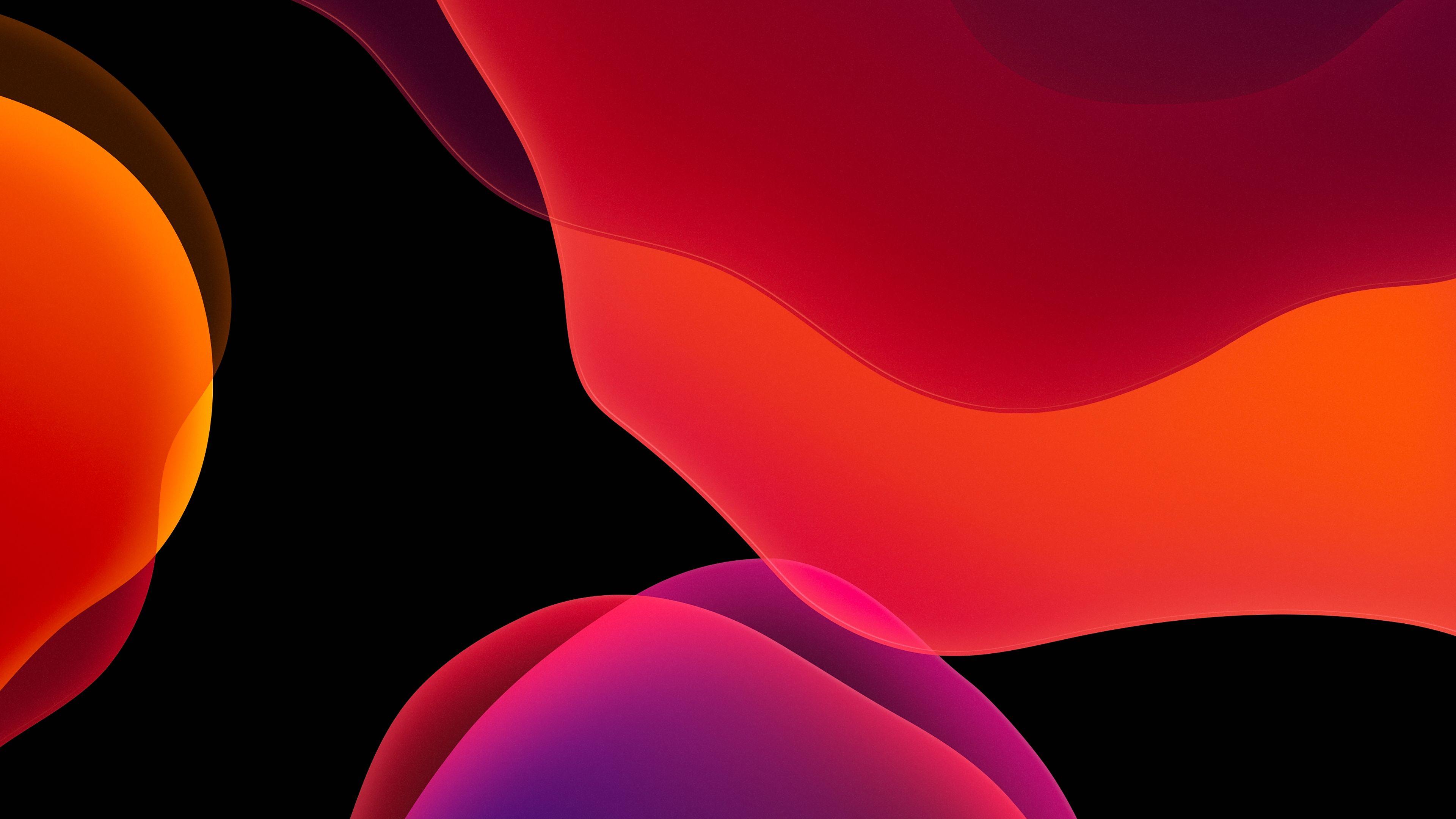 3840x2160 iOS 13 iPadOS Dark Mode Orange Wallpaper