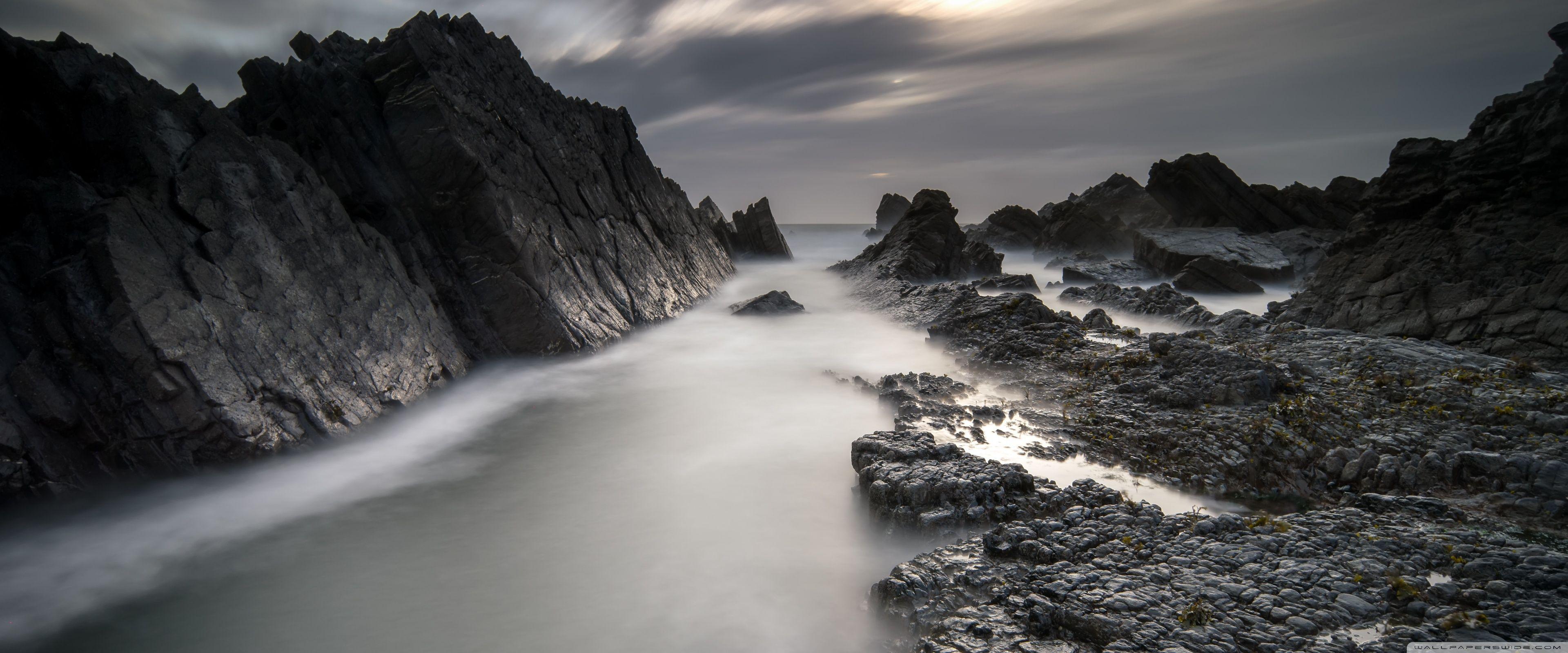 3840x1600 Rugged Coastline Black and White Ultra HD Desktop Background Wallpaper for 4K UHD TV : Widescreen & UltraWide Desktop & Laptop : Tablet