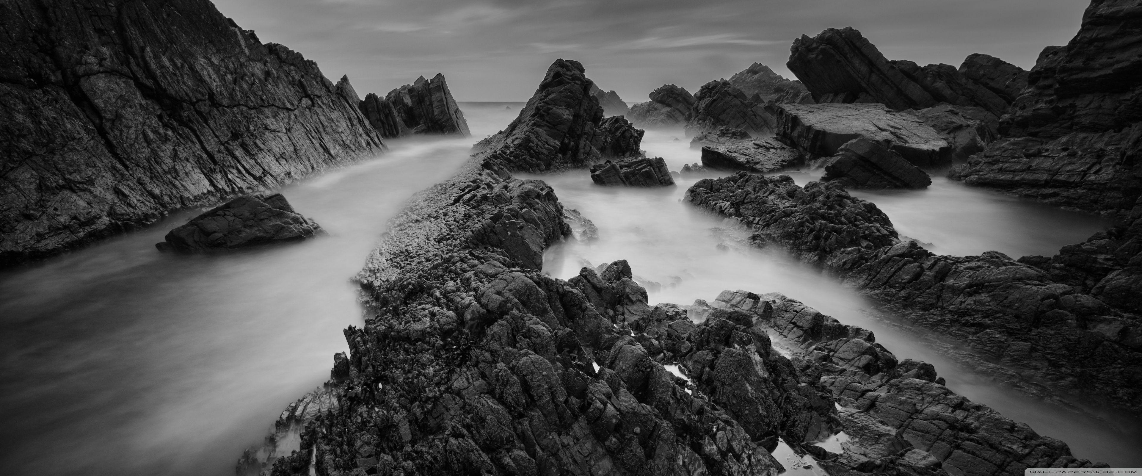 3840x1600 Atlantic Rocky Coastline Black and White Ultra HD Desktop Background Wallpaper for 4K UHD TV : Widescreen & UltraWide Desktop & Laptop : Multi Display, Dual & Triple Monitor : Tablet