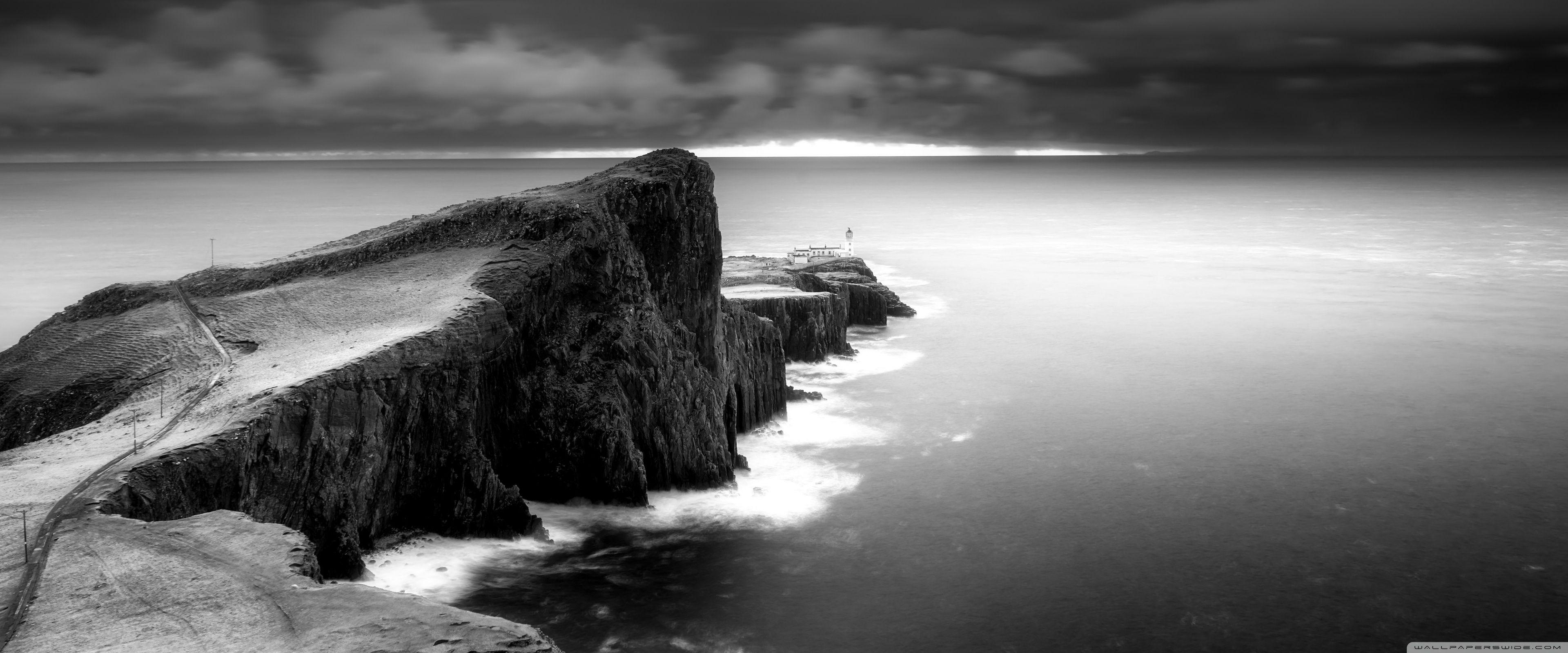 3840x1600 Neist Point Lighthouse, Scotland, Black and White Ultra HD Desktop Background Wallpaper for 4K UHD TV : Widescreen & UltraWide Desktop & Laptop : Tablet