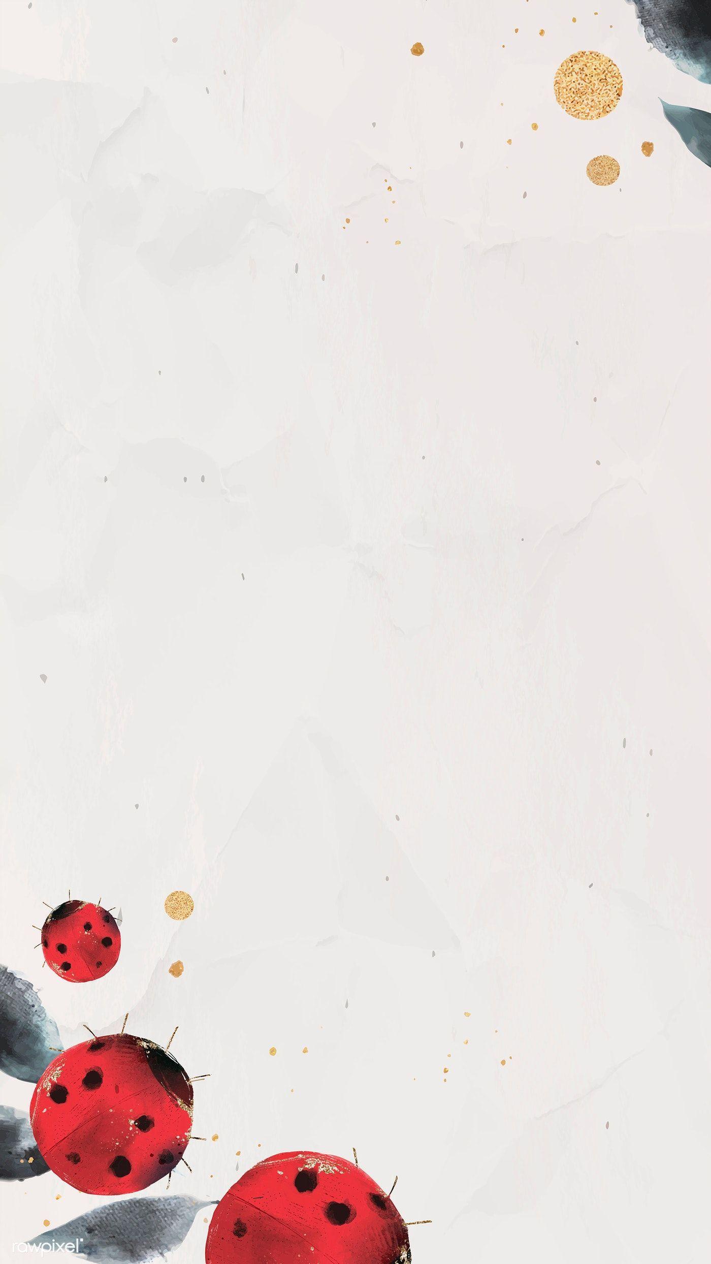 1400x2488 Ladybug and leaves watercolor background mobile phone wallpaper vector. premium image / nunn. Watercolor background, Ladybug wallpaper, Wallpaper