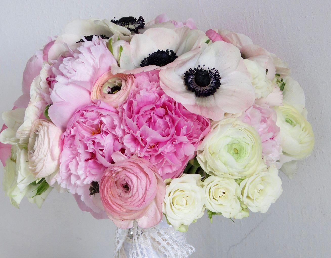 1309x1024 Wallpaper bouquet rose paeony Flowers Ranunculus anemone