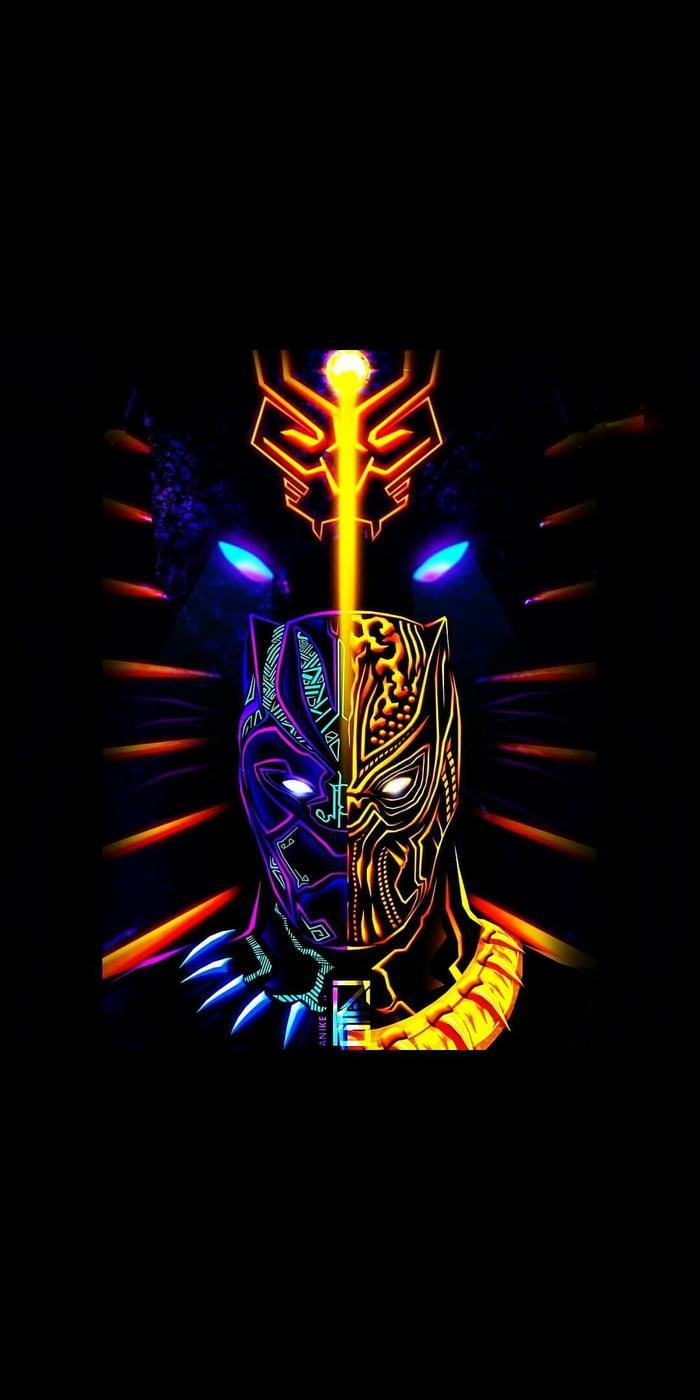 700x1400 Black Panther Neon Wallpaper